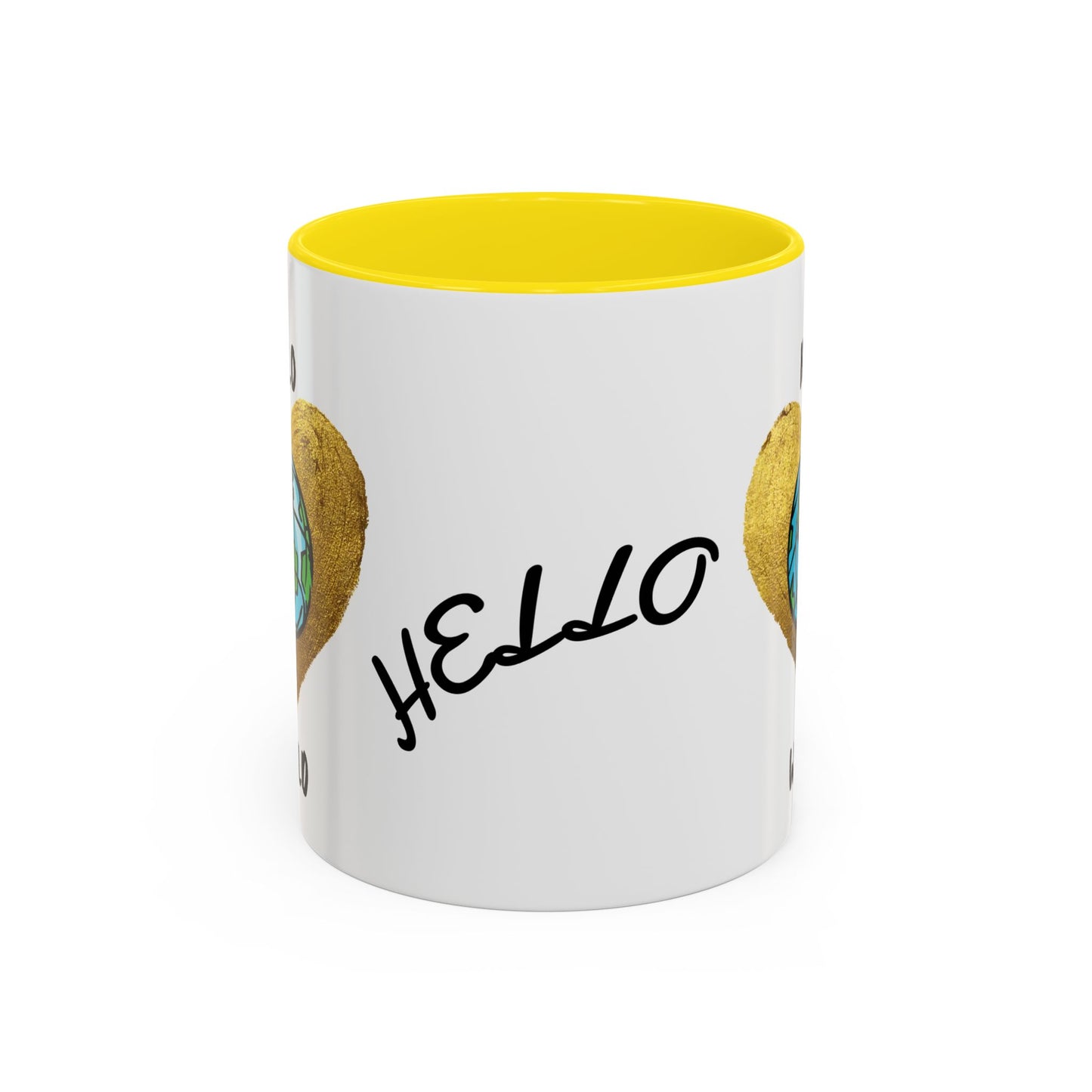 Hello World Coffee Mug — Heart Globe Accent 11oz