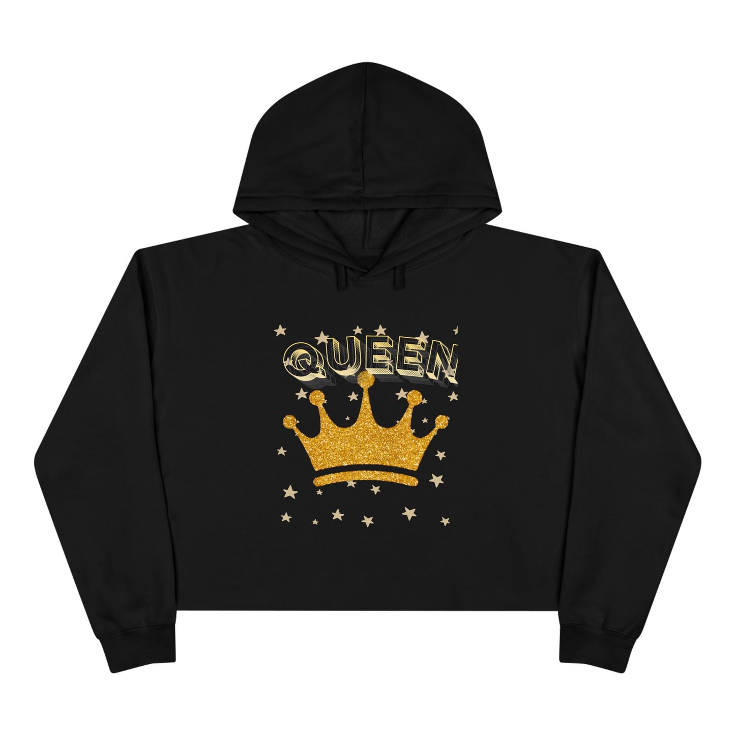 Queen - Gold Crown Crop Hoodie — Glitter Royalty Graphic Crop Hoodie