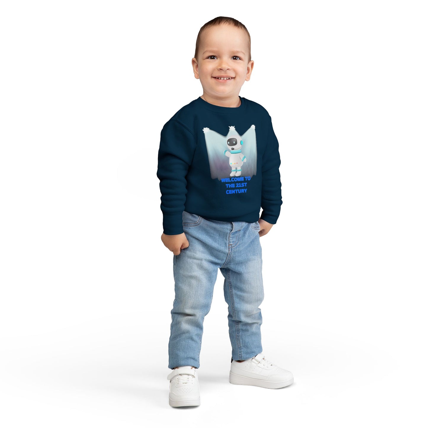 Toddler Sweatshirt - Cute Robot "Welcome to the 21st Century" Kids Crewneck