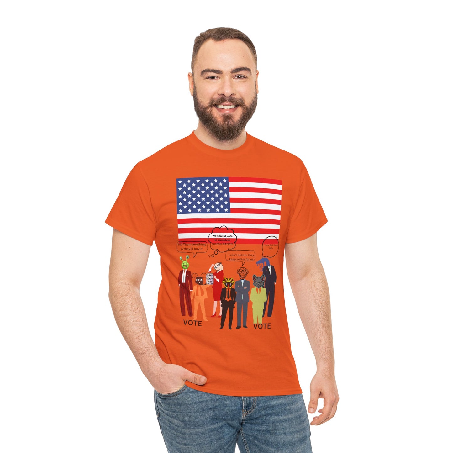 Patriotic 'Vote' Graphic Tee — American Flag Politicians-Lizard Forms Encouraging Voting