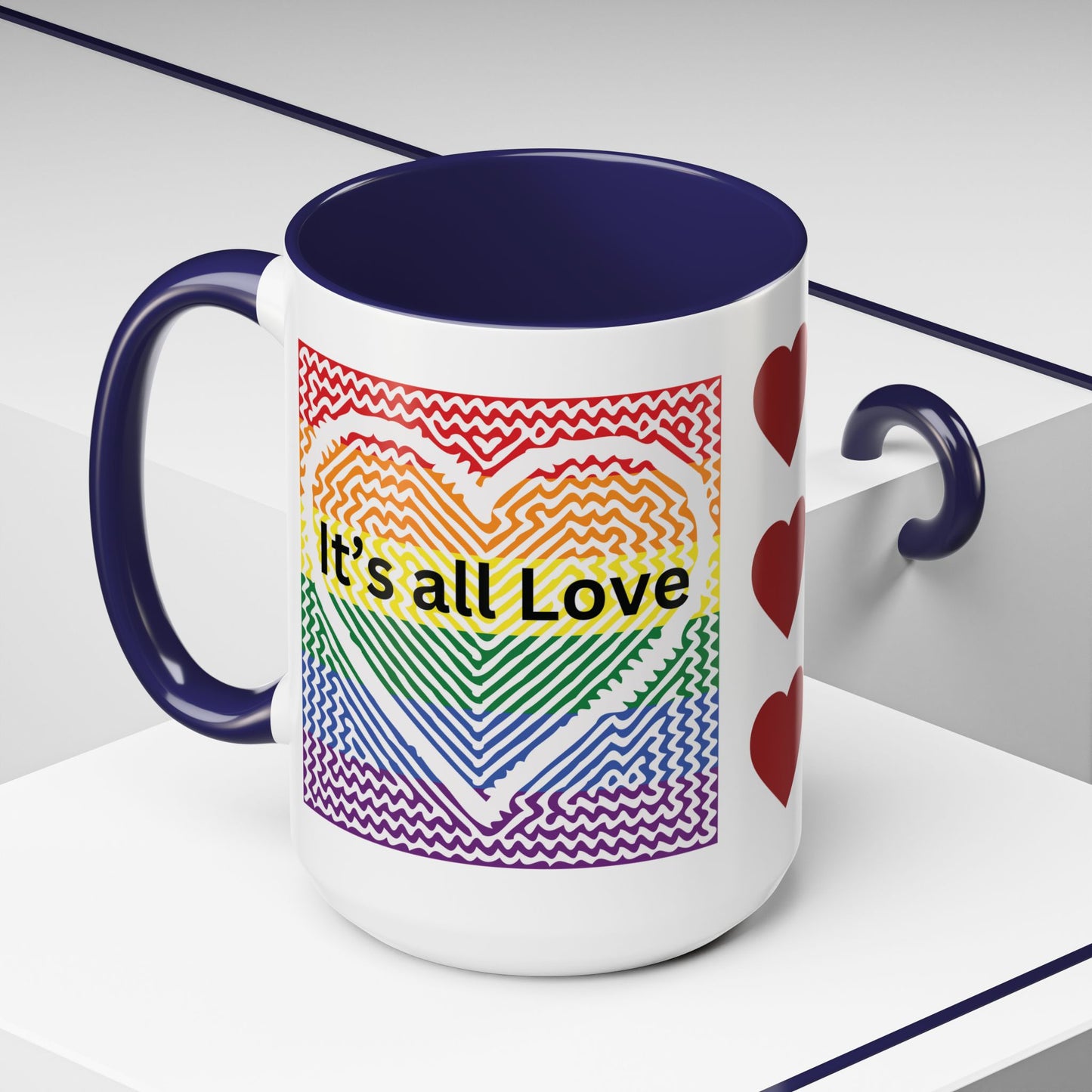 It's All Love Rainbow Heart Coffee Mug — Pride Accent Mug (11/15oz)