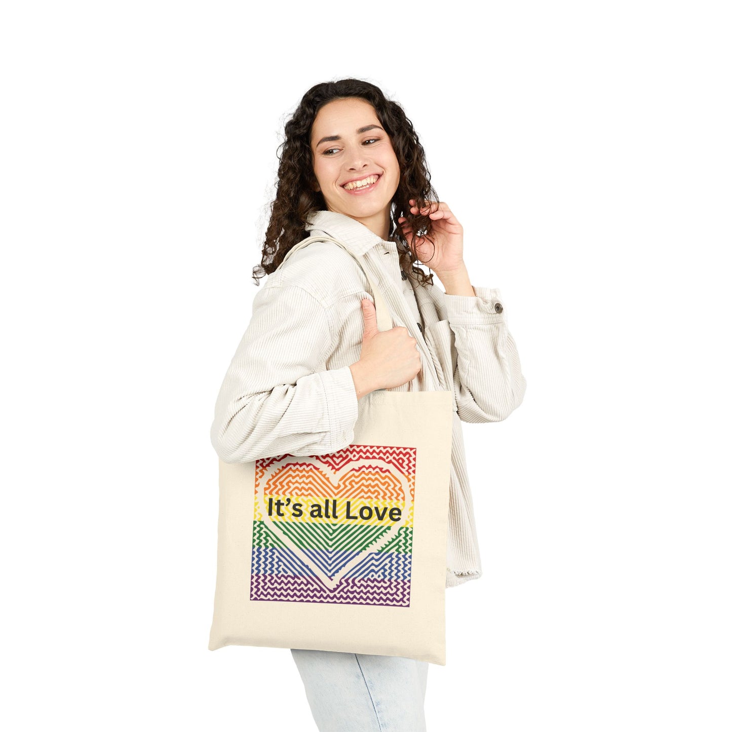 It's All Love Rainbow Heart Tote Bag - Cotton Canvas Carryall