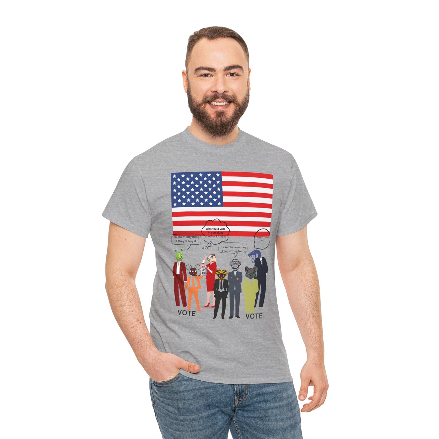 Patriotic 'Vote' Graphic Tee — American Flag Politicians-Lizard Forms Encouraging Voting