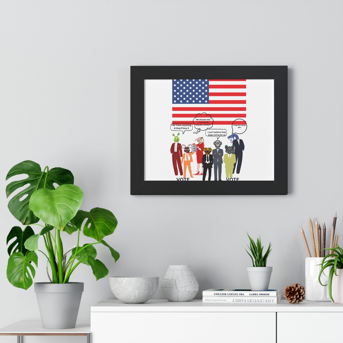 Framed Poster — Patriotic Political Cartoon "Jar of Lies" Print
