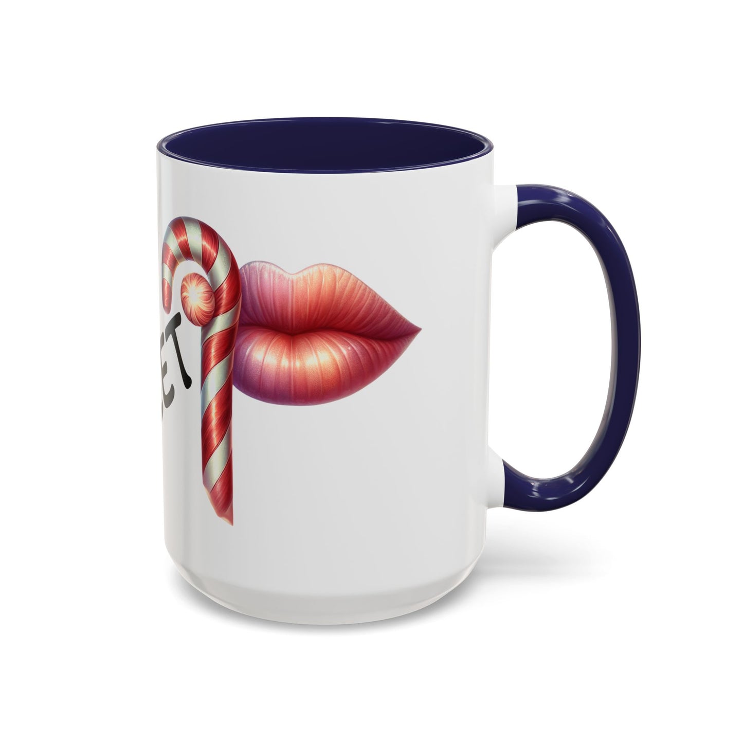 Candy Cane Kiss Accent Coffee Mug — "Sweet" Holiday Hot Cocoa Cup