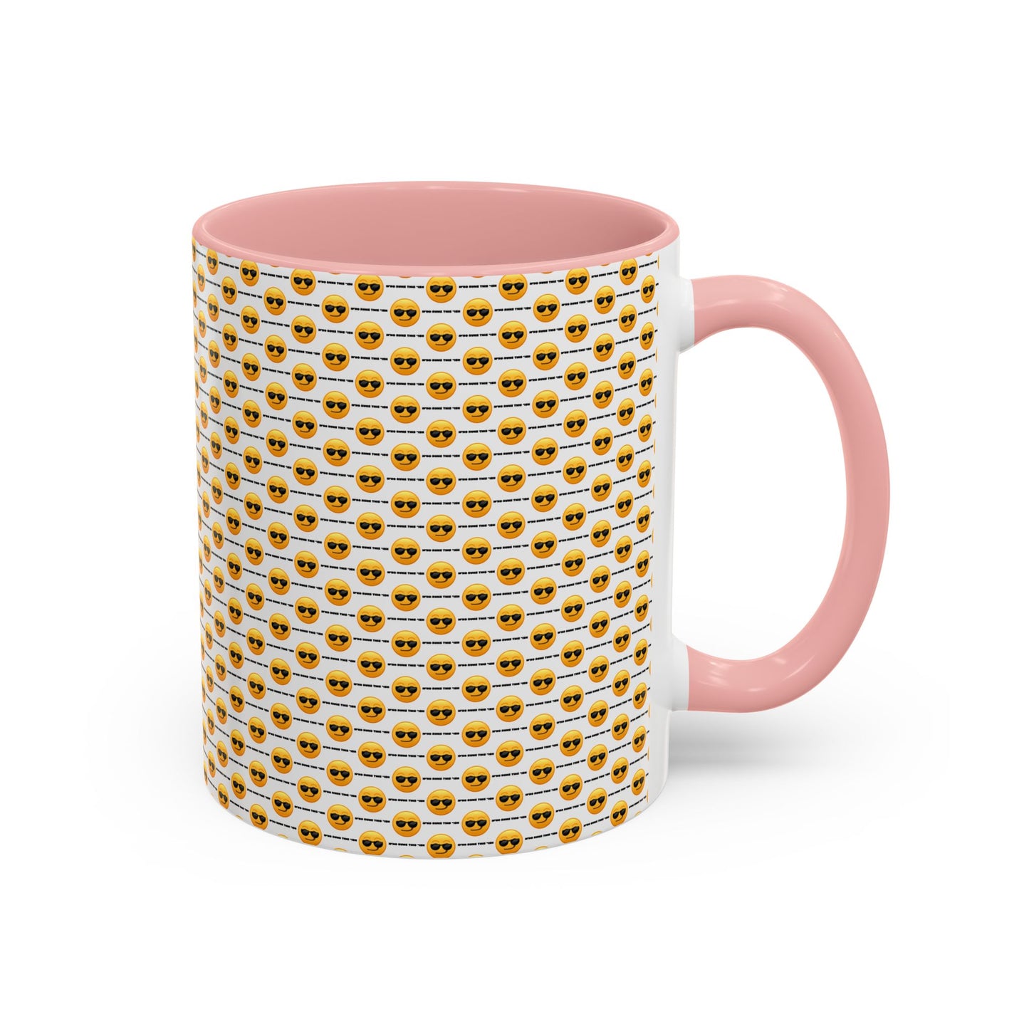 Sunglasses Emoji Pattern Accent Coffee Mug (11 oz) Asking "Who Run's This Ish"