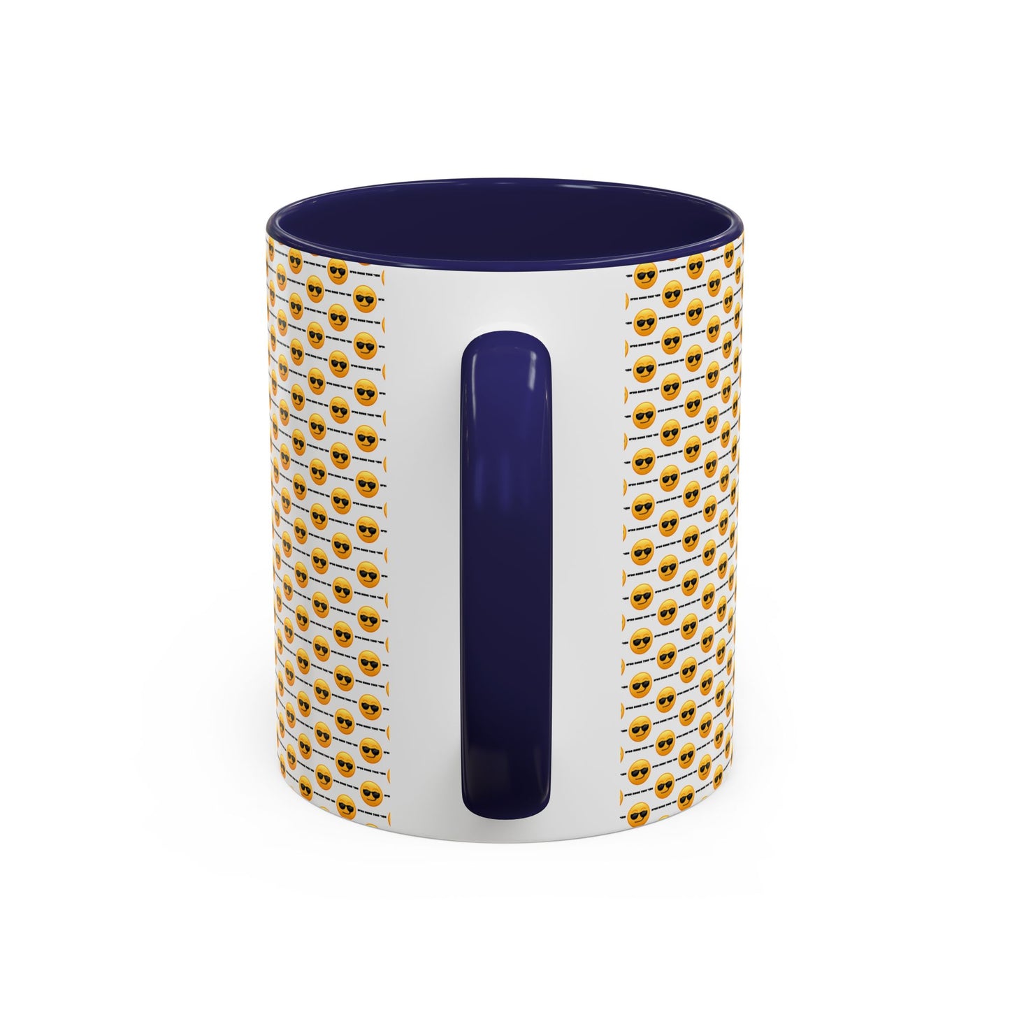 Sunglasses Emoji Pattern Accent Coffee Mug (11 oz) Asking "Who Run's This Ish"