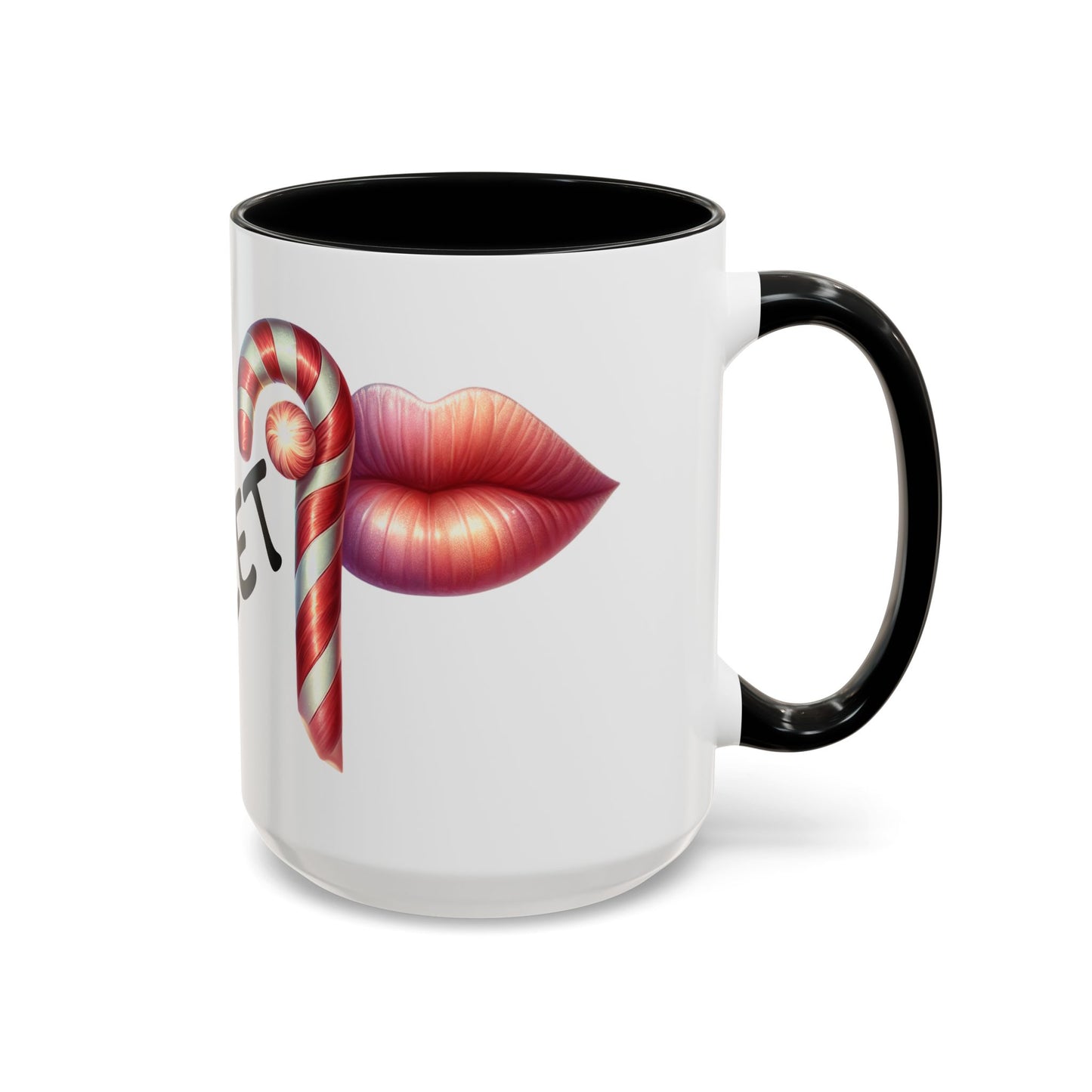 Candy Cane Kiss Accent Coffee Mug — "Sweet" Holiday Hot Cocoa Cup