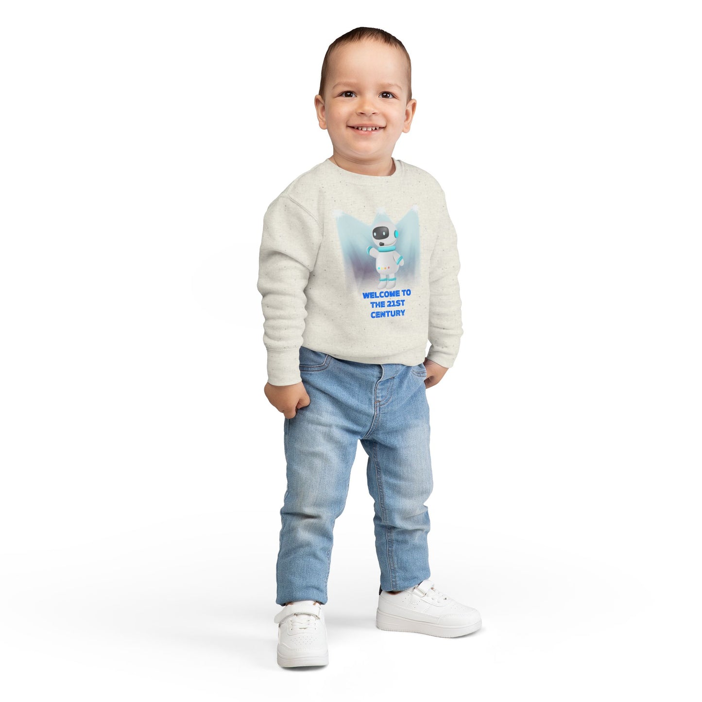 Toddler Sweatshirt - Cute Robot "Welcome to the 21st Century" Kids Crewneck