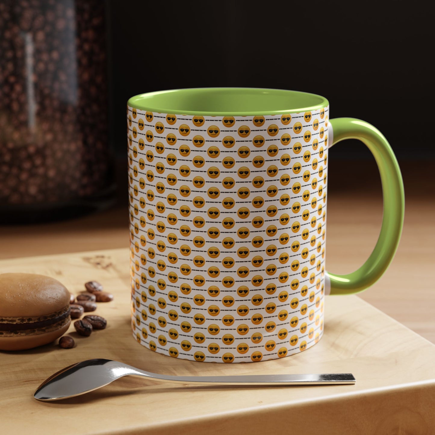 Sunglasses Emoji Pattern Accent Coffee Mug (11 oz) Asking "Who Run's This Ish"