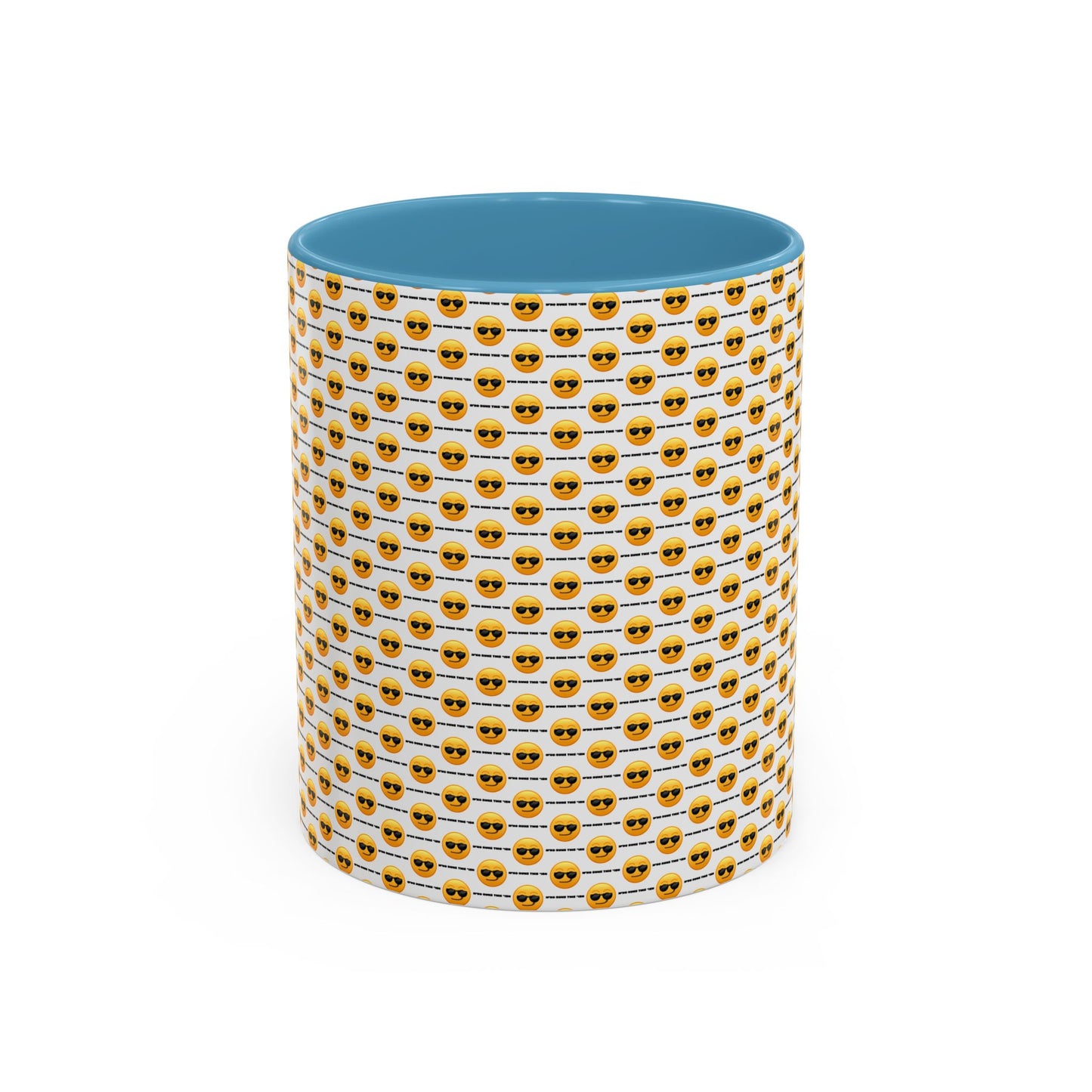 Sunglasses Emoji Pattern Accent Coffee Mug (11 oz) Asking "Who Run's This Ish"