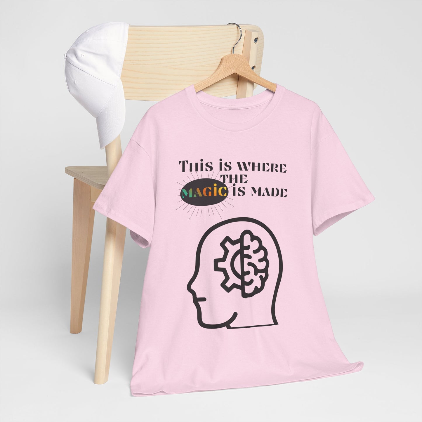 Brain + Gear Tee — "This Is Where the Magic Is Made" Creative Mind T-Shirt