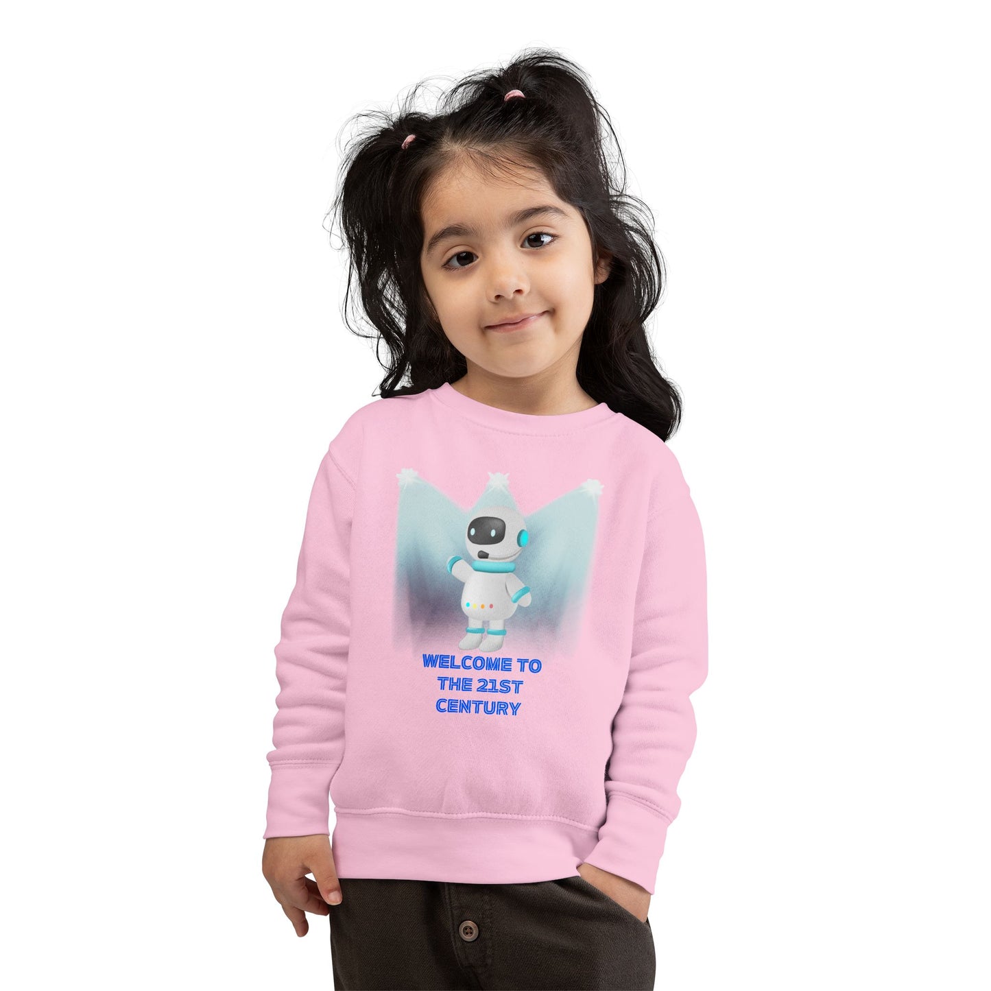 Toddler Sweatshirt - Cute Robot "Welcome to the 21st Century" Kids Crewneck