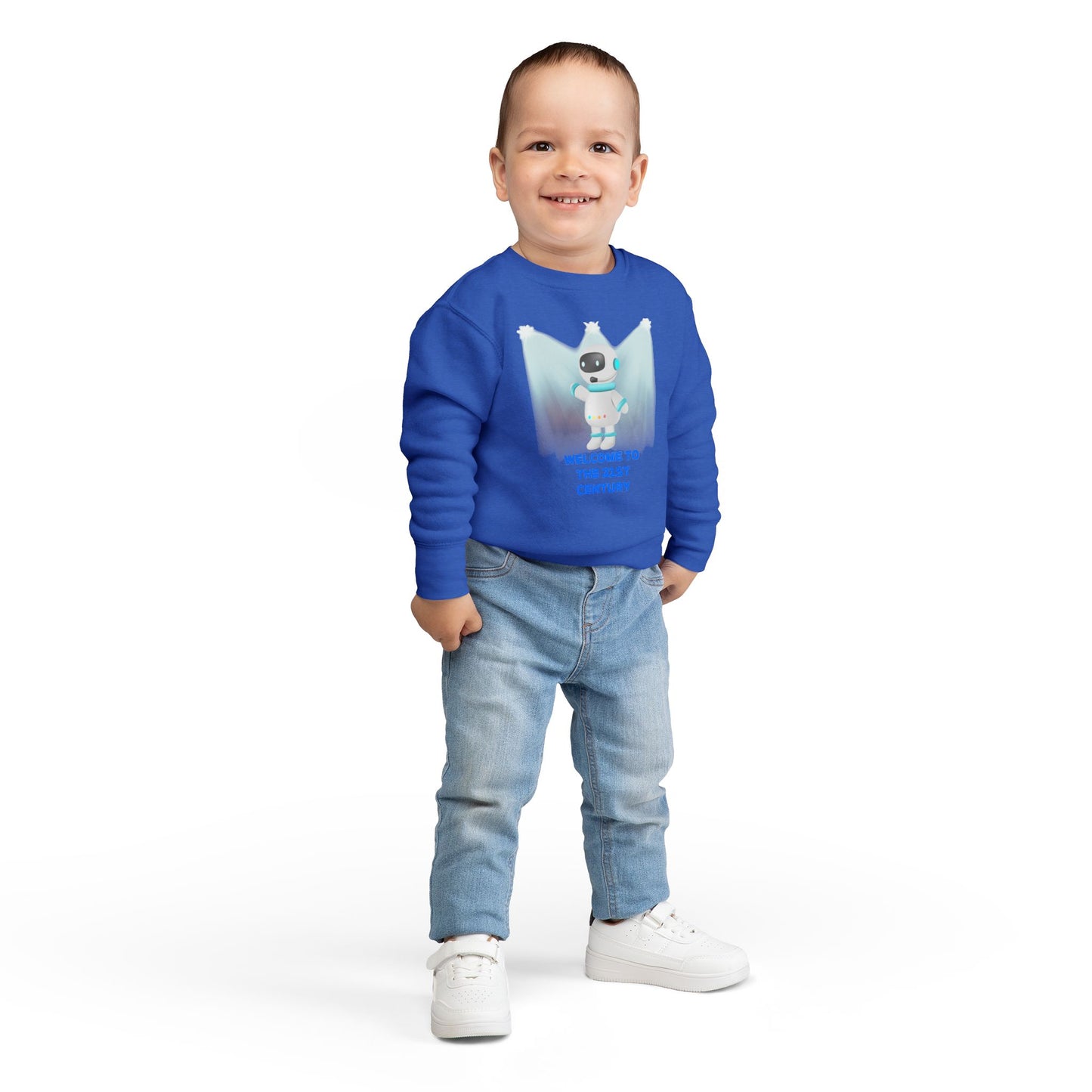 Toddler Sweatshirt - Cute Robot "Welcome to the 21st Century" Kids Crewneck