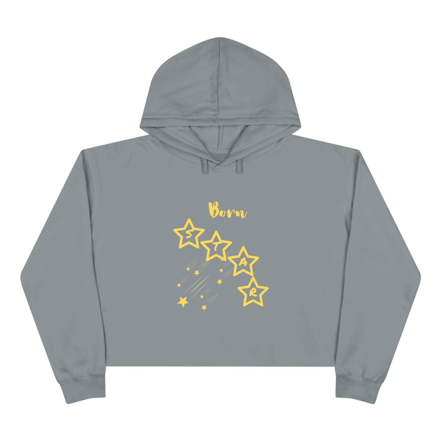 Gold-"Born Star":  Cropped Hoodie — Cute Minimalist Star Graphic Crop Sweatshirt
