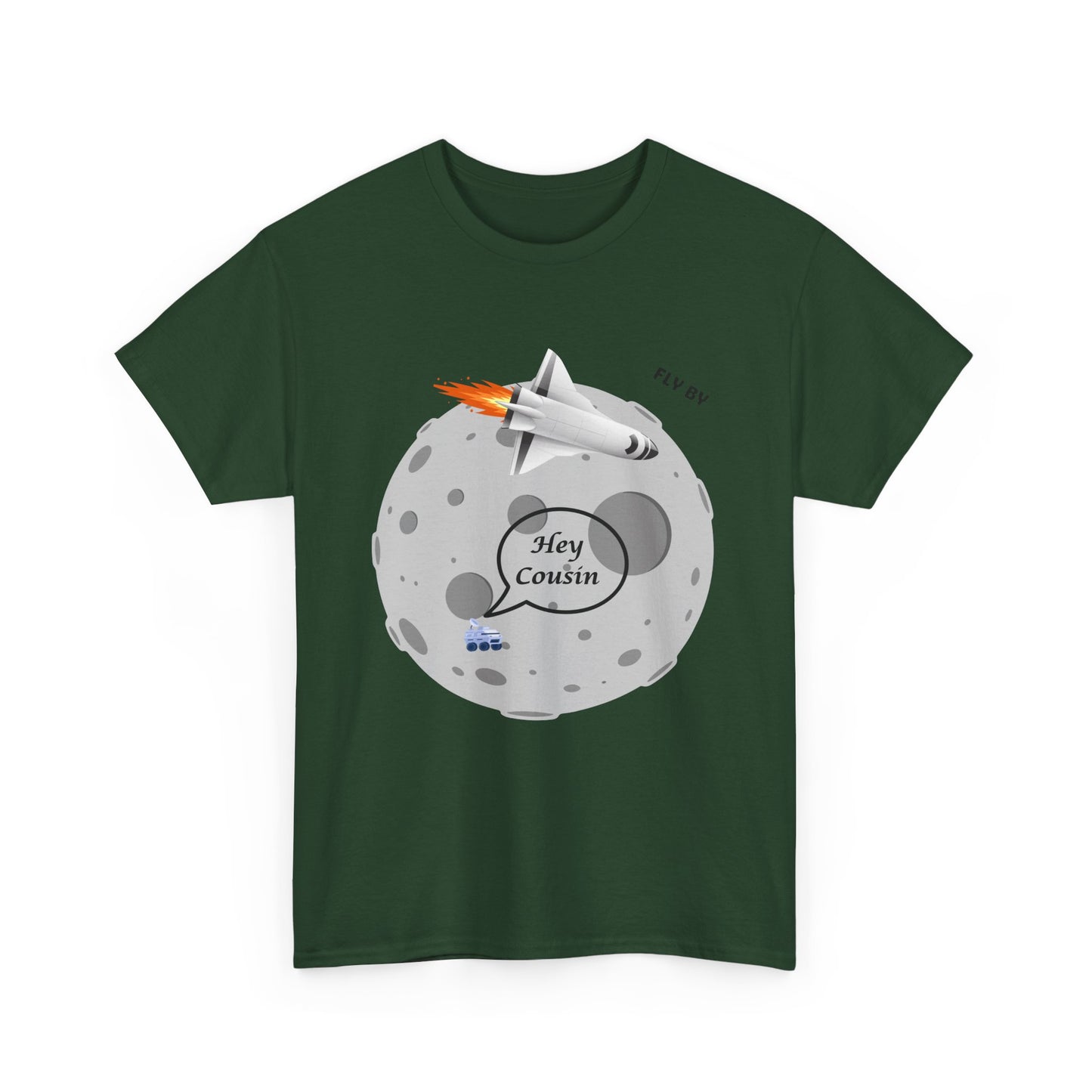 Hey Cousin Rocket Moon T-Shirt — Cute Retro Space Plane Graphic Tee