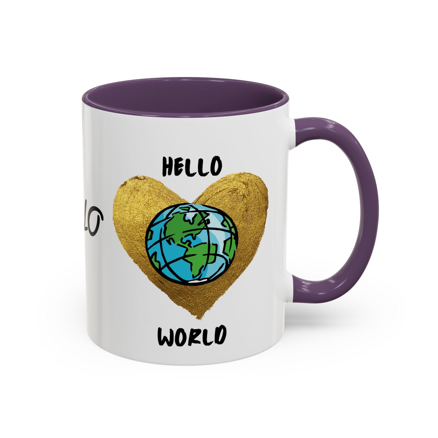 Hello World Coffee Mug — Heart Globe Accent 11oz