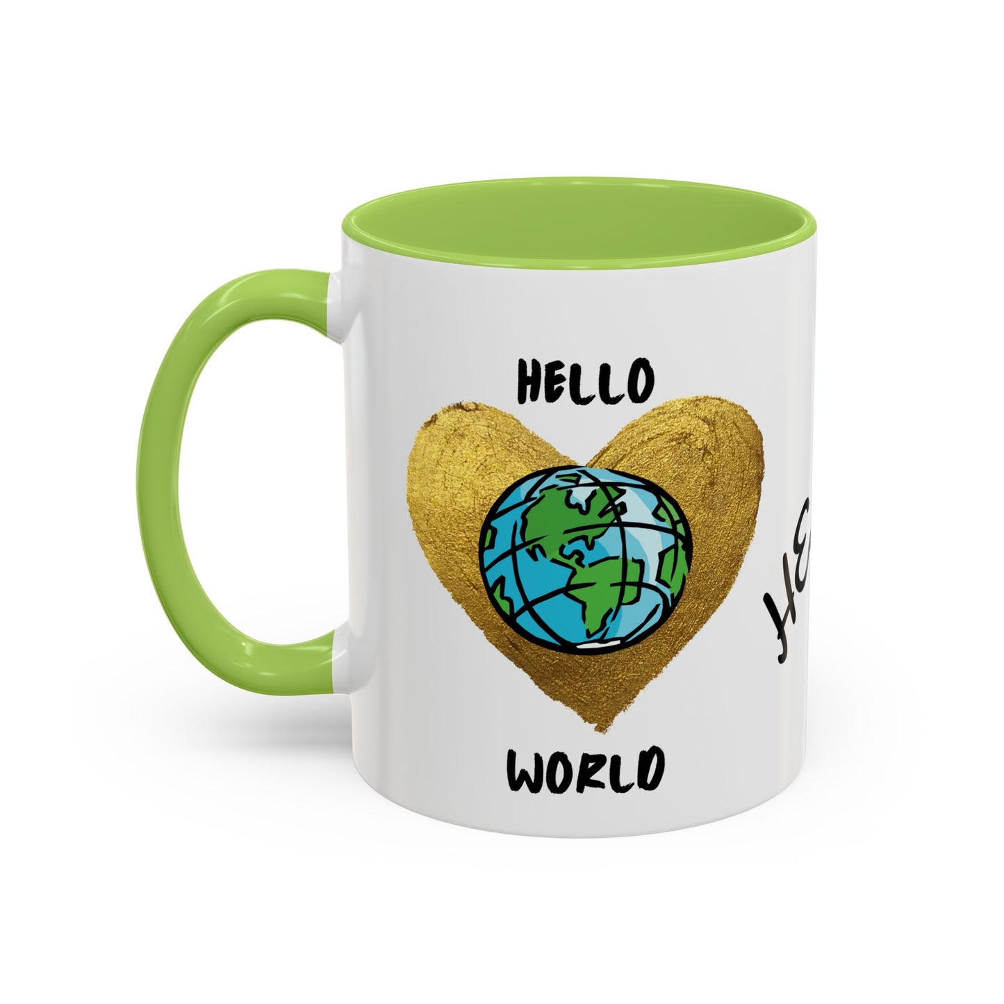 Hello World Coffee Mug — Heart Globe Accent 11oz
