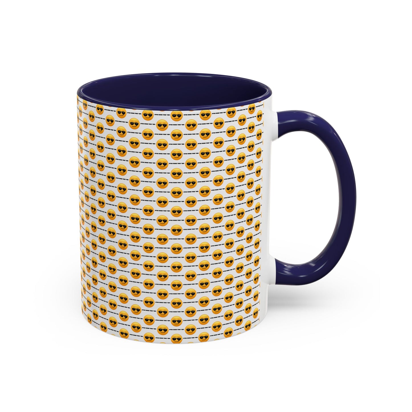 Sunglasses Emoji Pattern Accent Coffee Mug (11 oz) Asking "Who Run's This Ish"