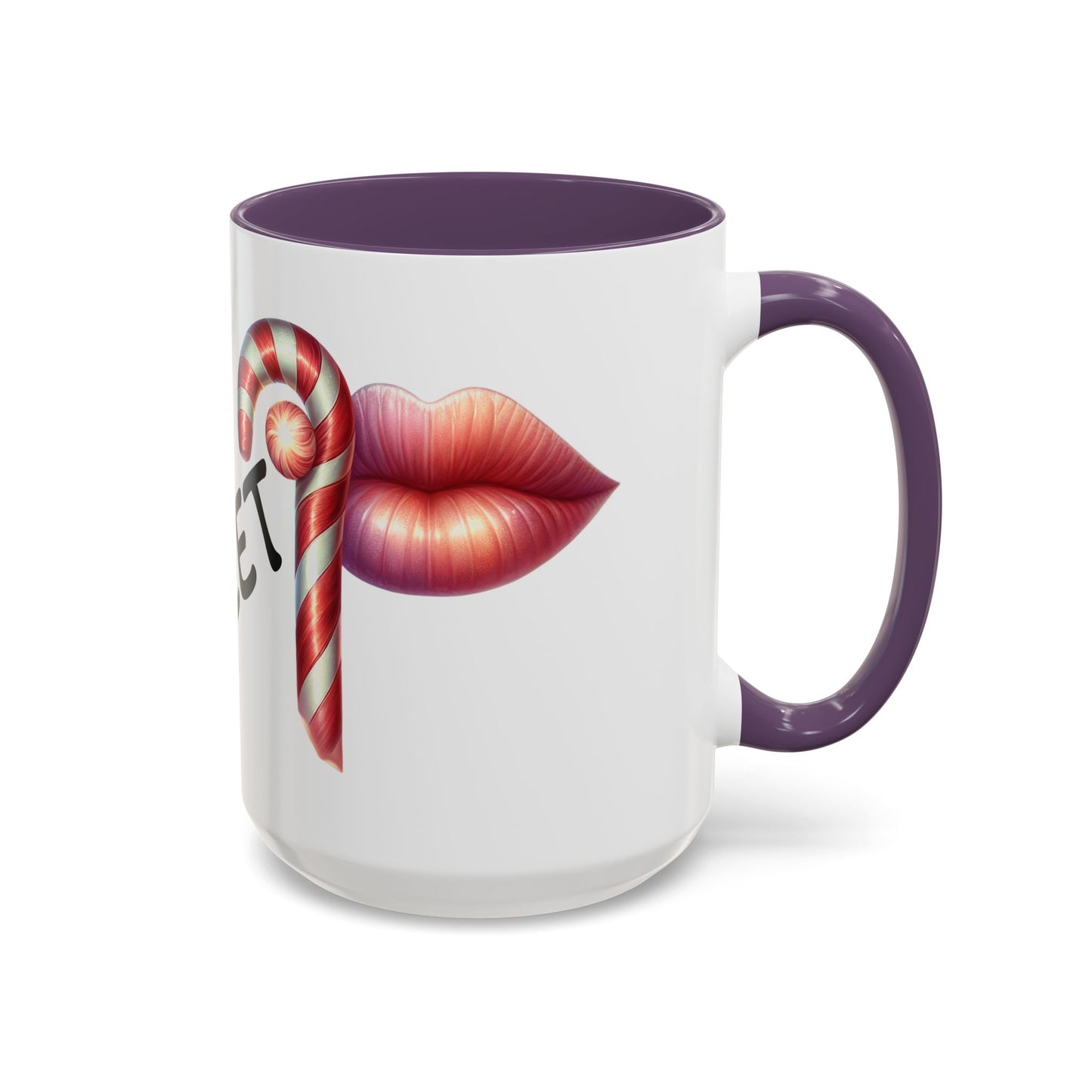 Candy Cane Kiss Accent Coffee Mug — "Sweet" Holiday Hot Cocoa Cup