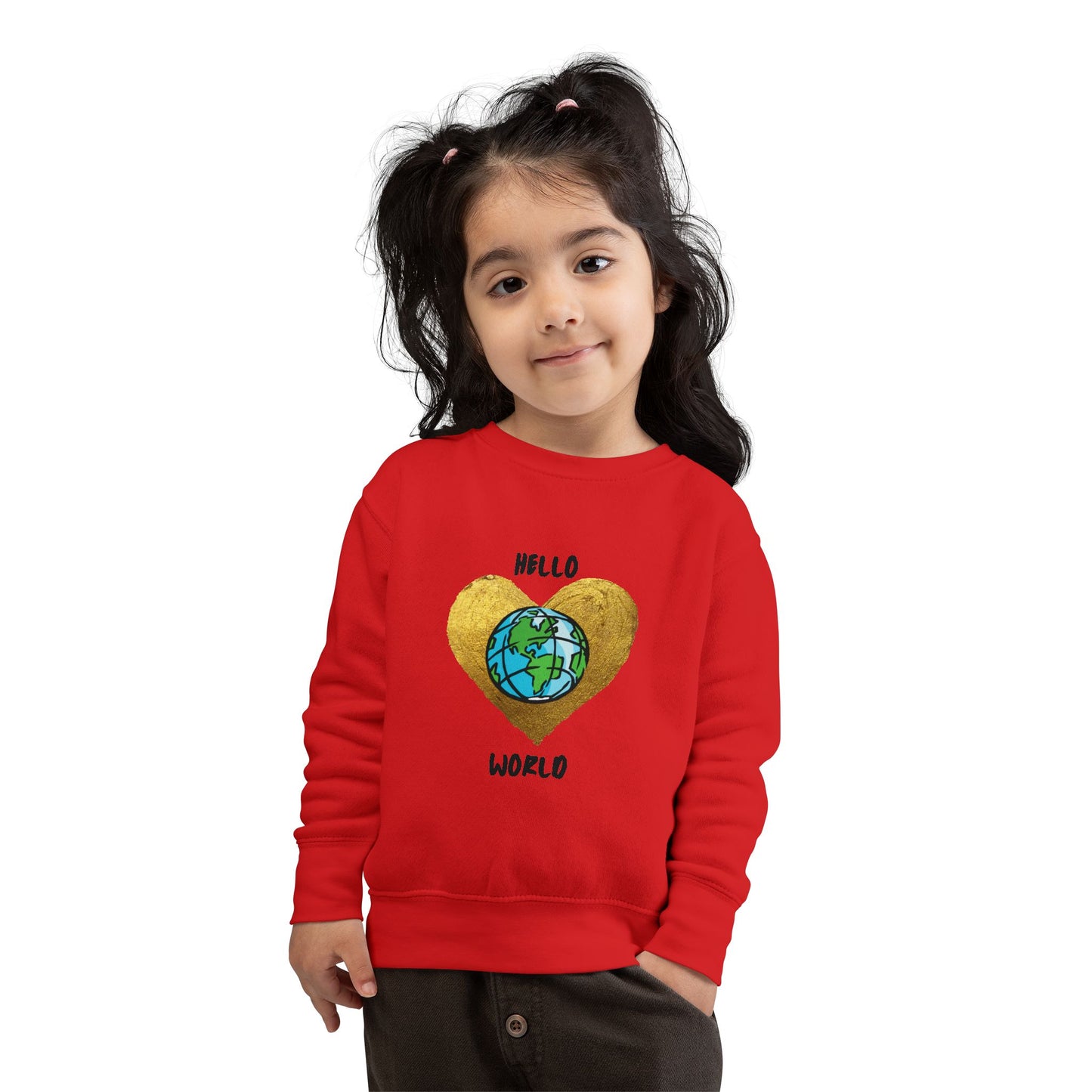 Toddler Sweatshirt - "Hello World" Earth Heart Graphic