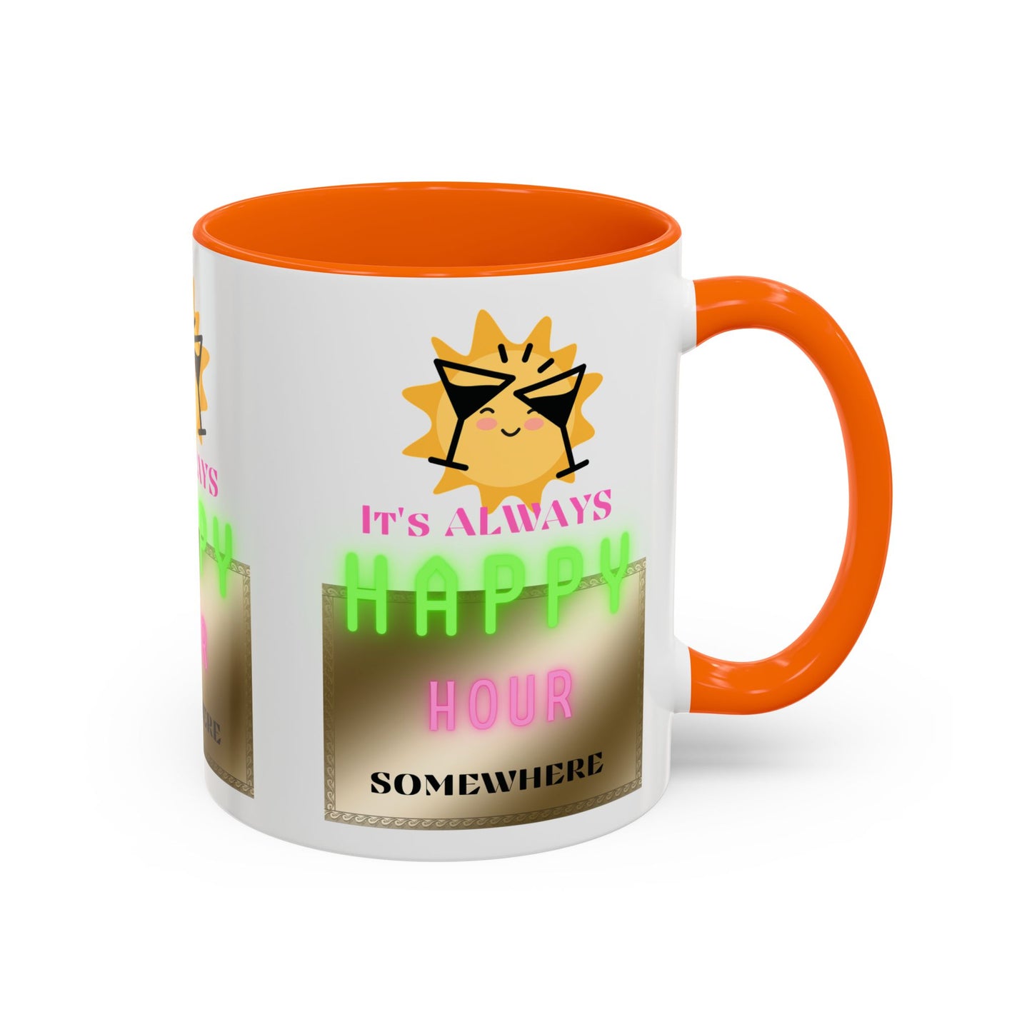 Coffee Mug — "It's Always Happy Hour Somewhere" Neon Sun Cocktail Accent Mug