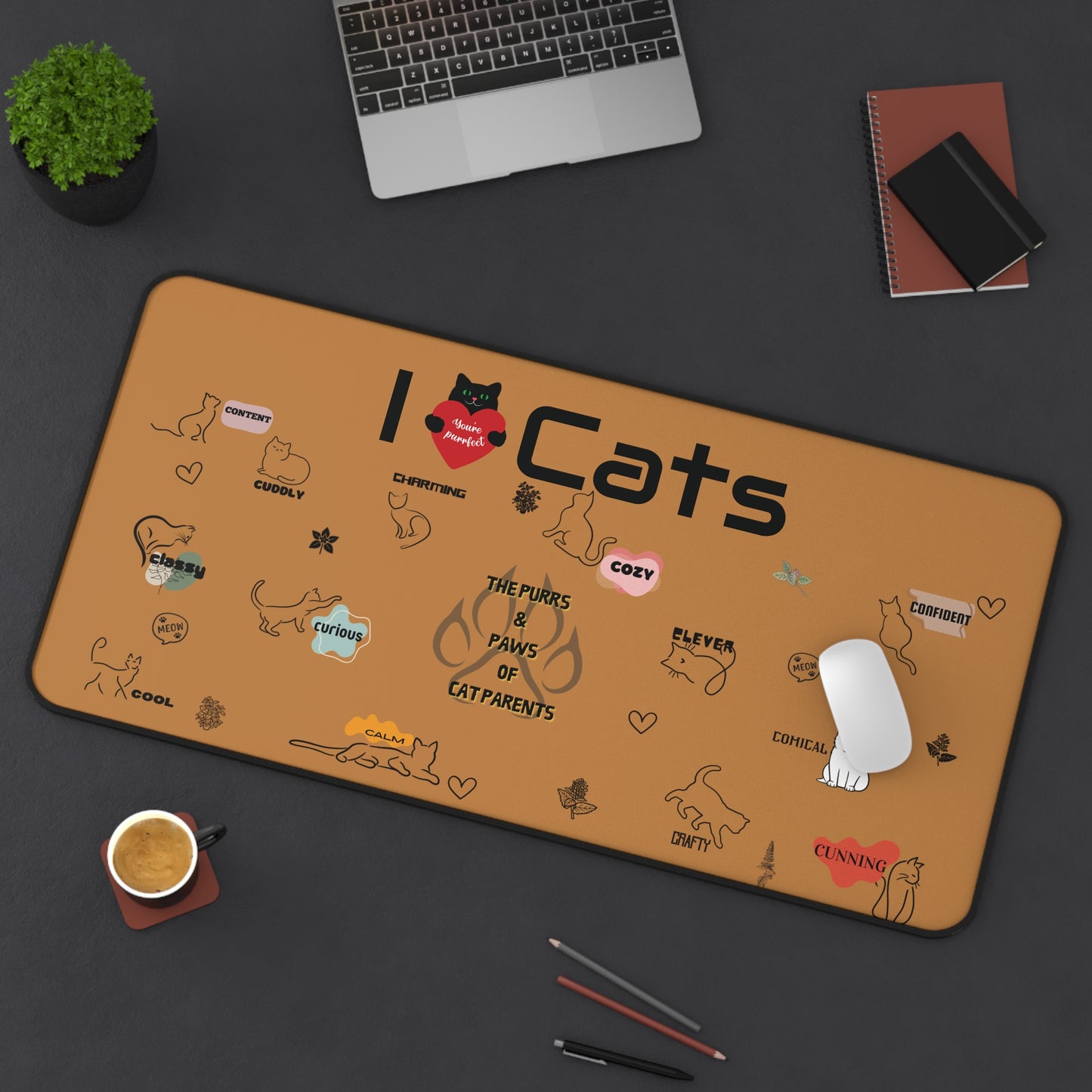 I Love Cats Desk Mat - Cozy Cat-Themed Office Accessory for Cat Lovers
