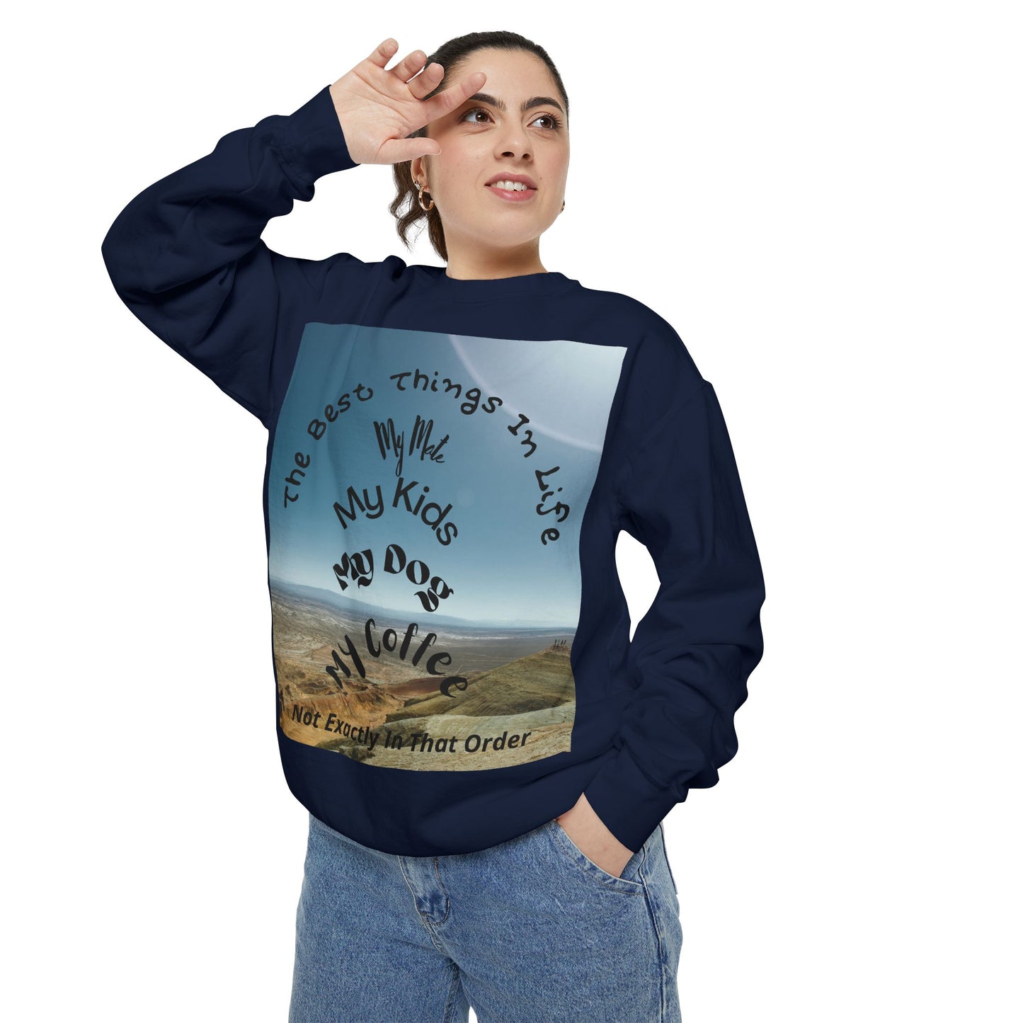 Coastal Family Vibes Sweatshirt — "The Best Things in Life" Graphic Crewneck