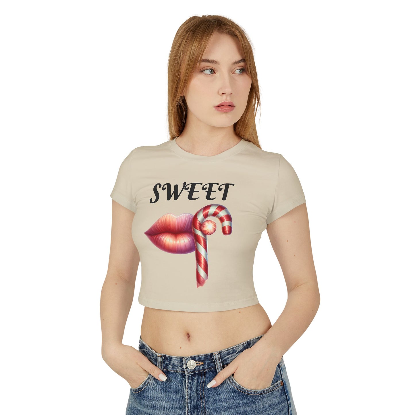 Sweet Candy Cane -Themed Women's Cropped Tee