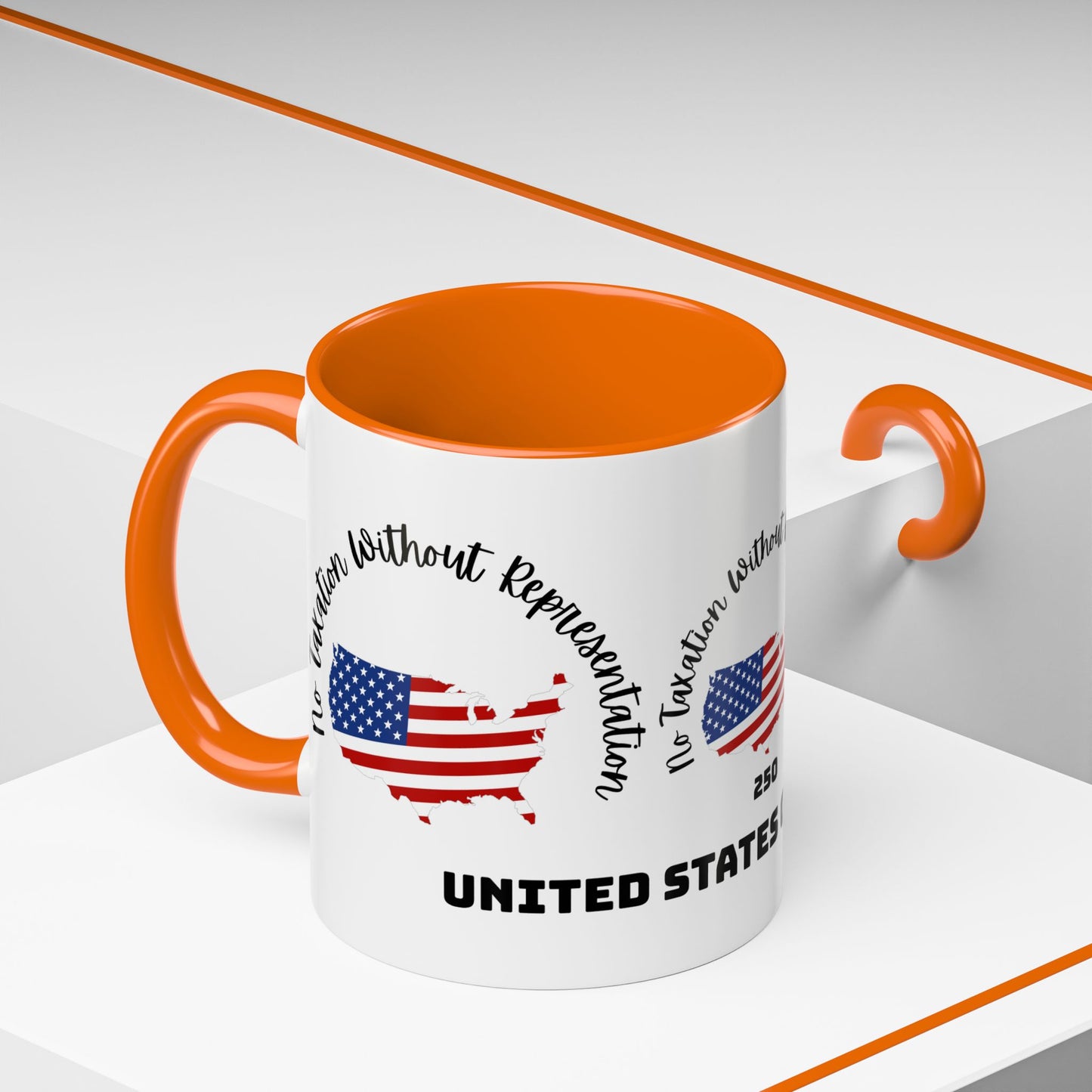 United States Map Flag Coffee Mug — "No Taxation Without Representation" 11/15oz Accent