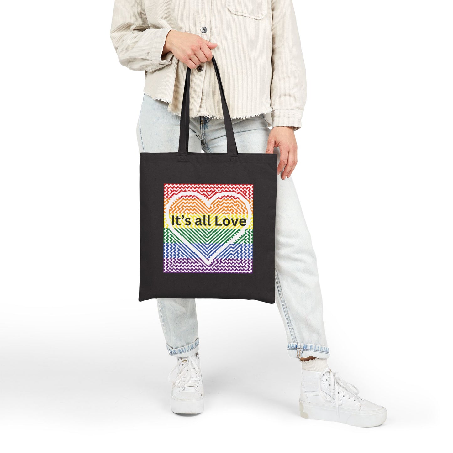 It's All Love Rainbow Heart Tote Bag - Cotton Canvas Carryall