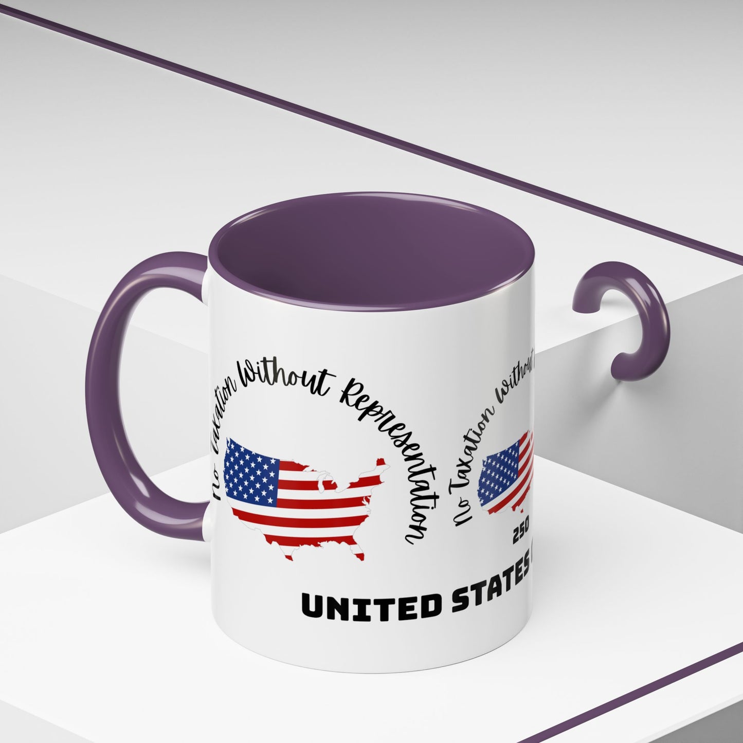 United States Map Flag Coffee Mug — "No Taxation Without Representation" 11/15oz Accent
