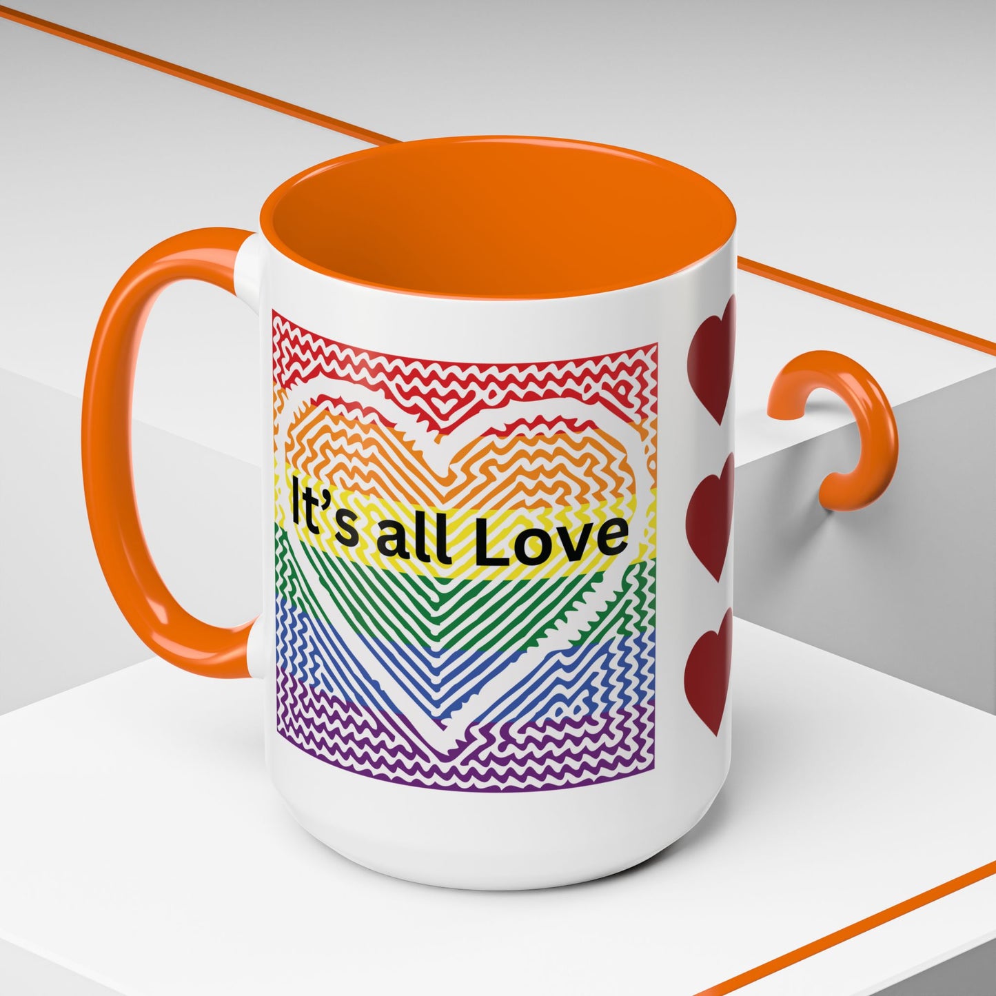 It's All Love Rainbow Heart Coffee Mug — Pride Accent Mug (11/15oz)