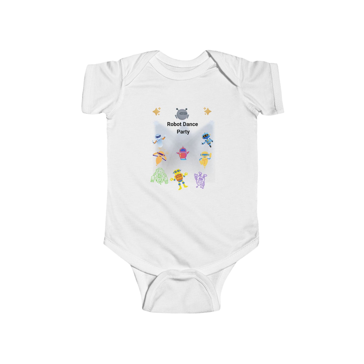 Robot Dance Party Infant Bodysuit — Cute Baby Onesie with Colorful Dancing Robots