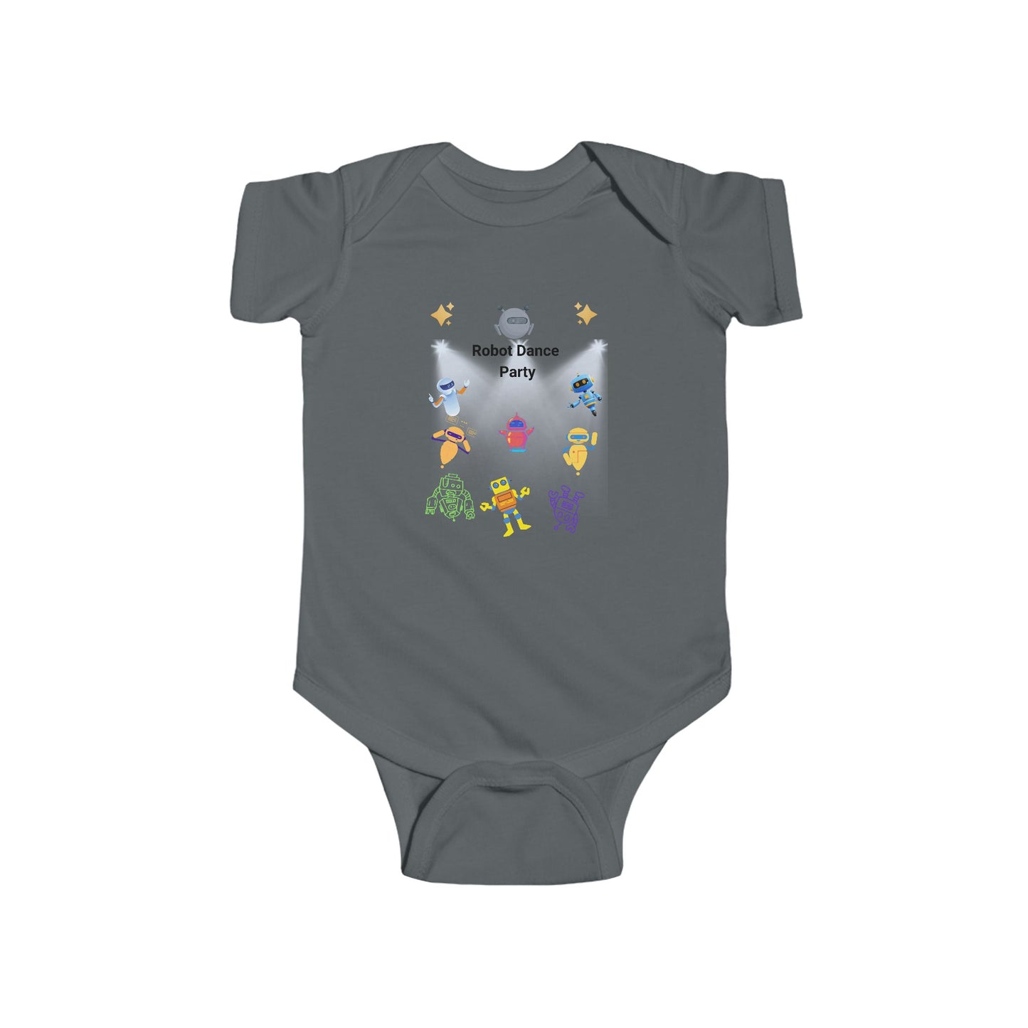 Robot Dance Party Infant Bodysuit — Cute Baby Onesie with Colorful Dancing Robots