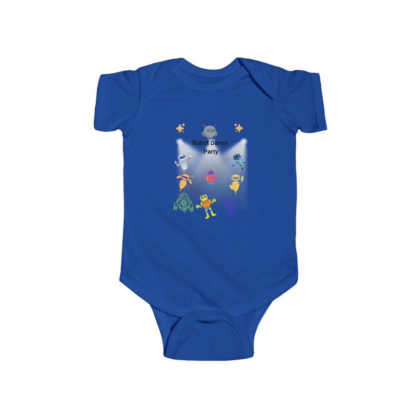 Robot Dance Party Infant Bodysuit — Cute Baby Onesie with Colorful Dancing Robots