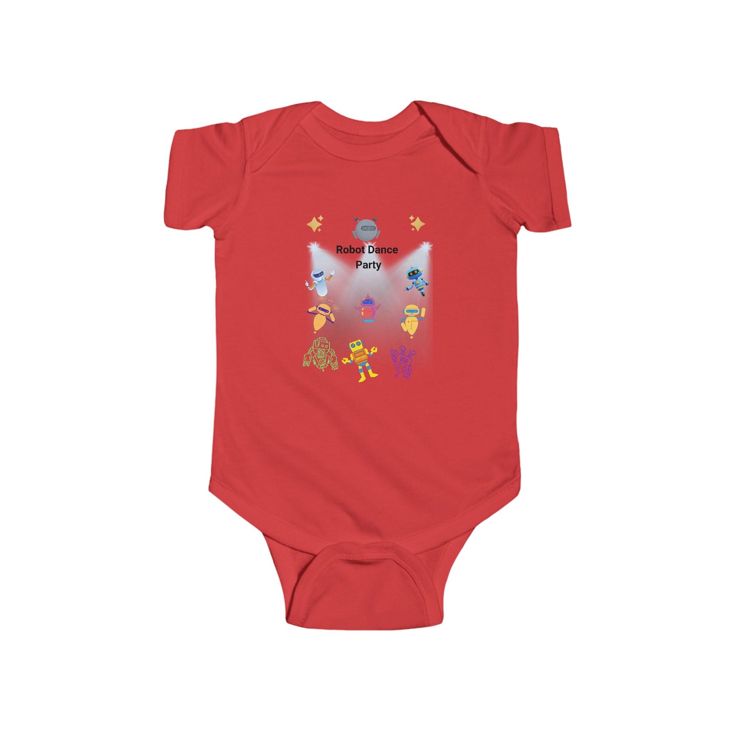 Robot Dance Party Infant Bodysuit — Cute Baby Onesie with Colorful Dancing Robots