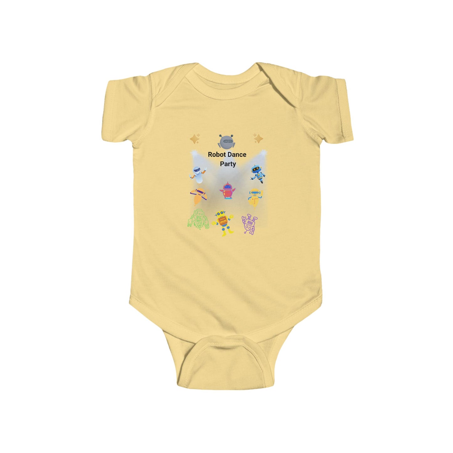 Robot Dance Party Infant Bodysuit — Cute Baby Onesie with Colorful Dancing Robots
