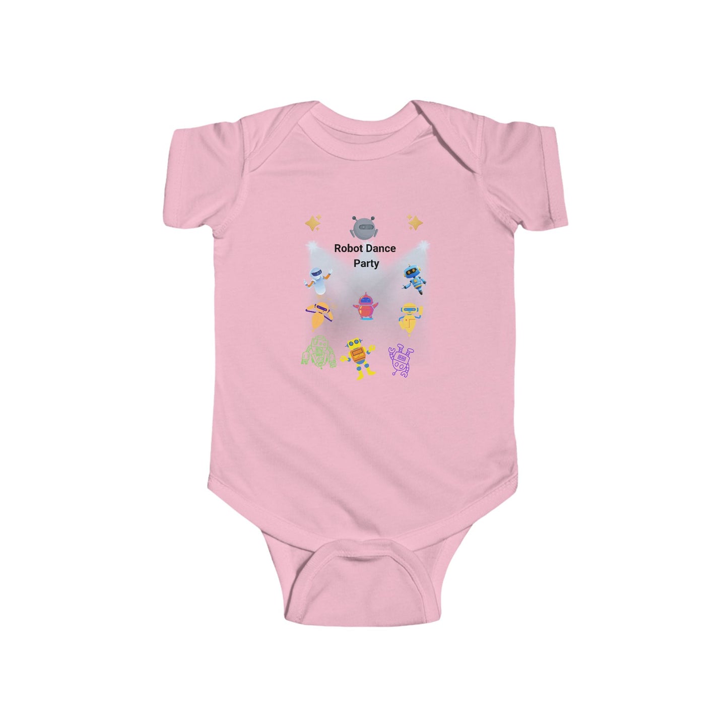 Robot Dance Party Infant Bodysuit — Cute Baby Onesie with Colorful Dancing Robots
