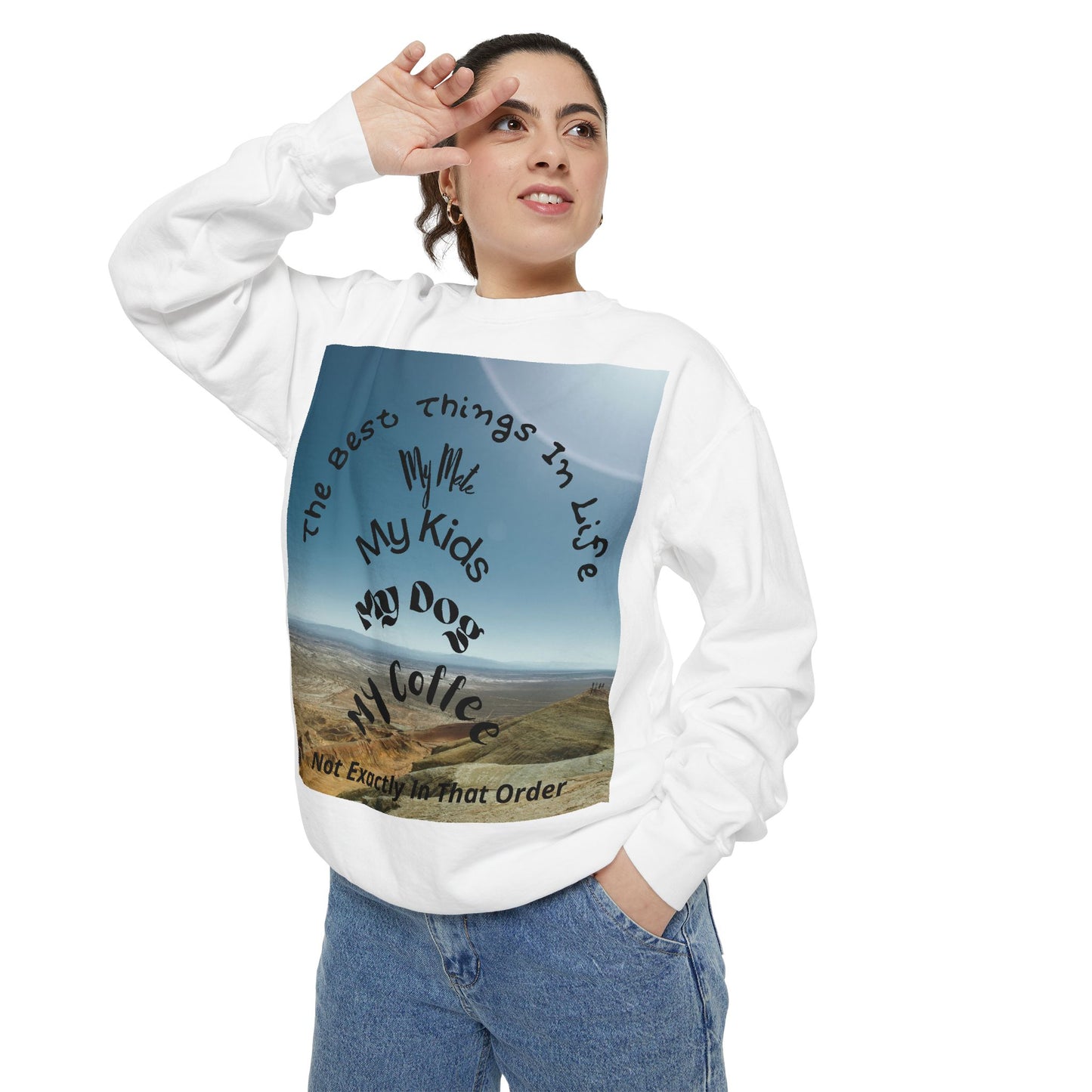 Coastal Family Vibes Sweatshirt — "The Best Things in Life" Graphic Crewneck