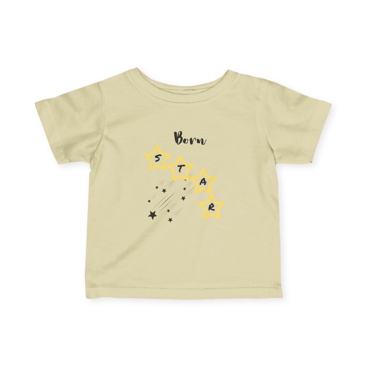 Infant Tee — "Born Star" Yellow Star Graphic Baby Shirt
