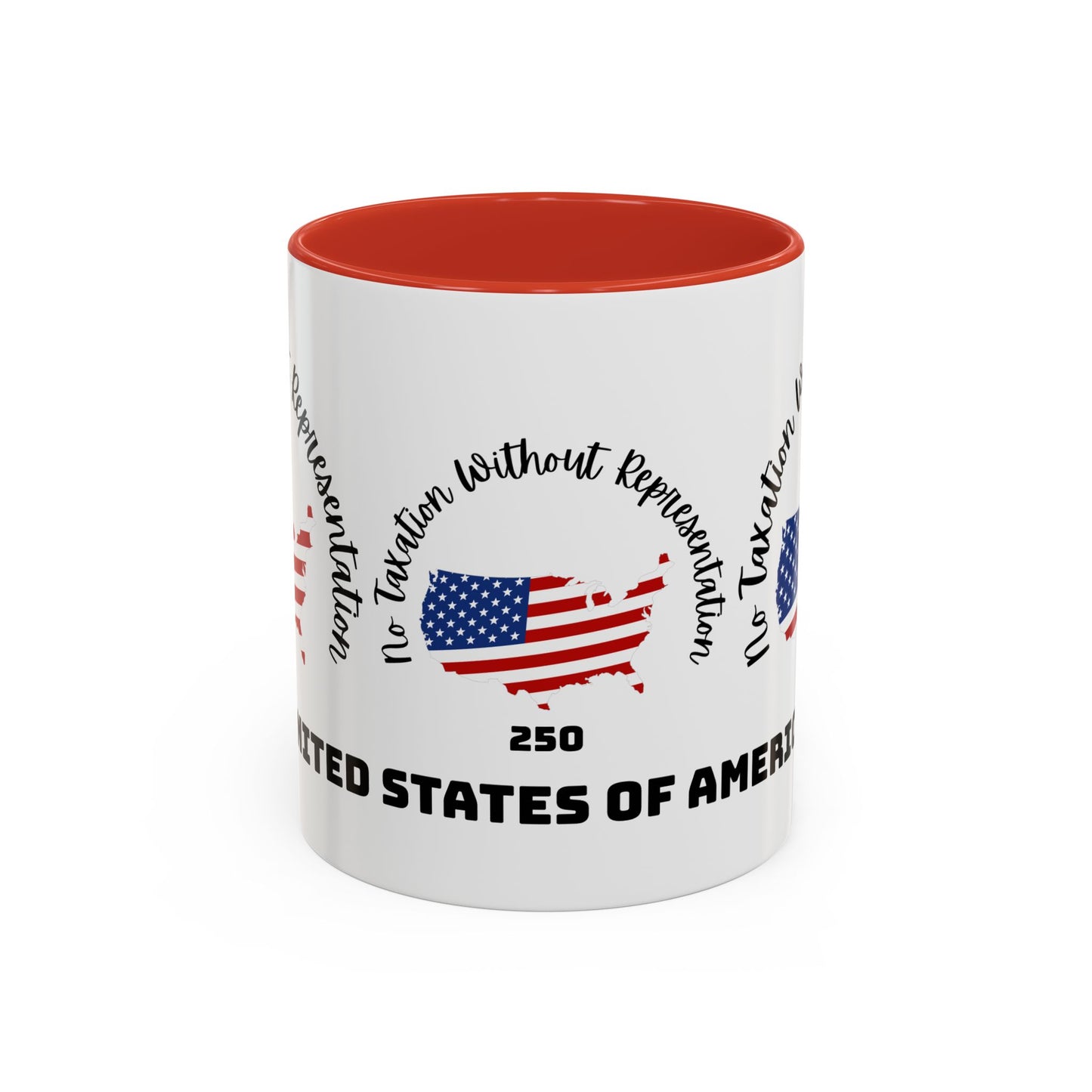 United States Map Flag Coffee Mug — "No Taxation Without Representation" 11/15oz Accent