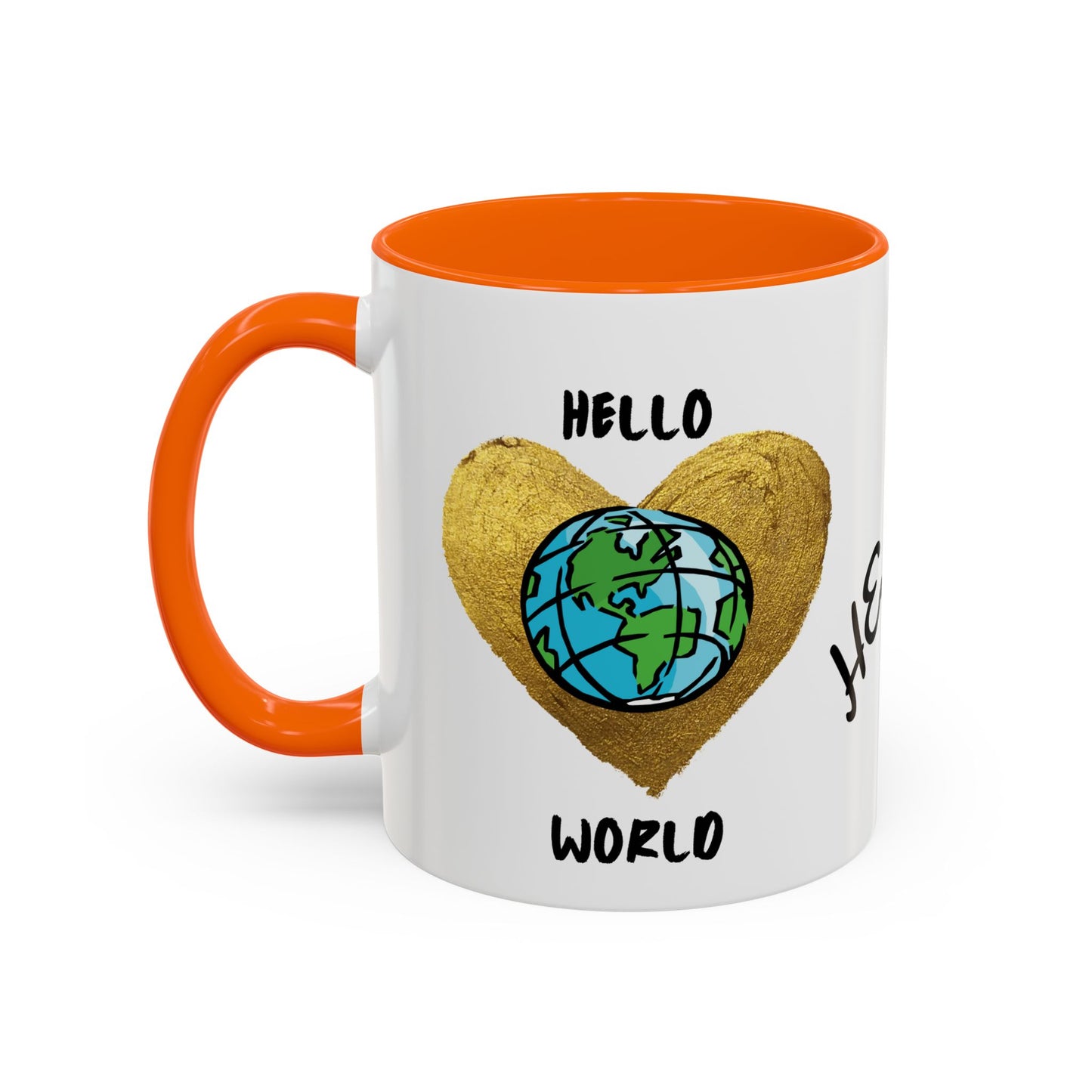 Hello World Coffee Mug — Heart Globe Accent 11oz