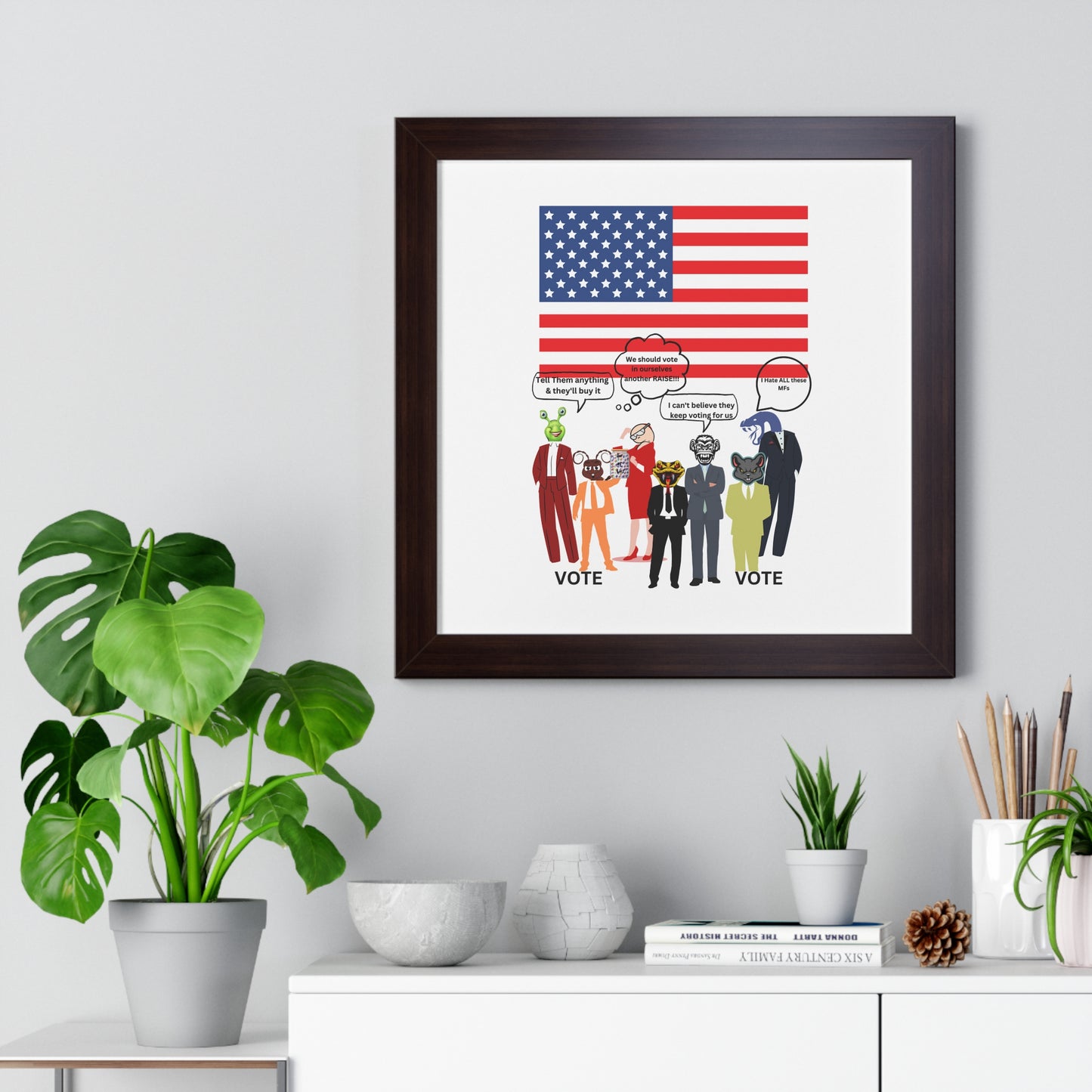 Framed Poster — Patriotic Political Cartoon "Jar of Lies" Print