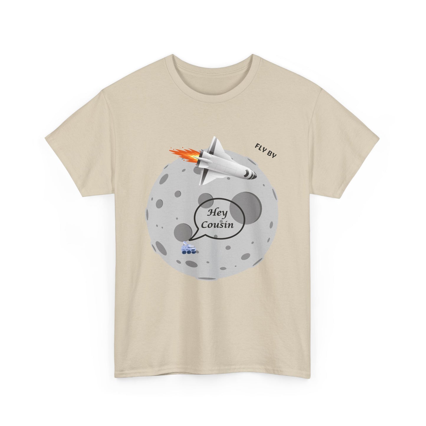Hey Cousin Rocket Moon T-Shirt — Cute Retro Space Plane Graphic Tee