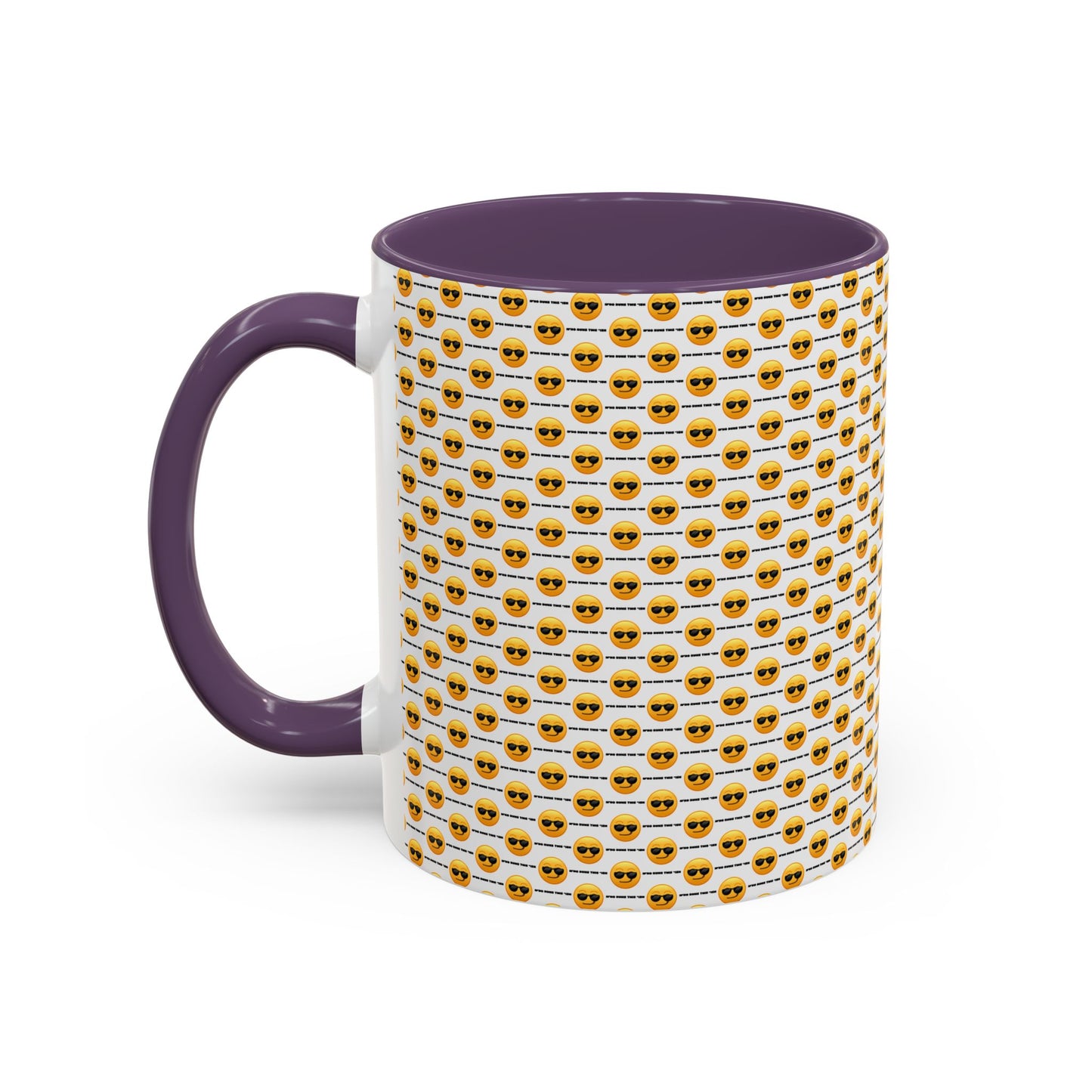 Sunglasses Emoji Pattern Accent Coffee Mug (11 oz) Asking "Who Run's This Ish"