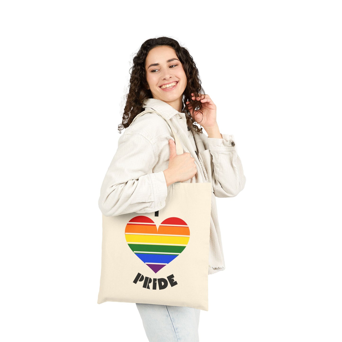 Pride Heart Tote Bag — Rainbow 'I Heart Pride' Cotton Canvas Shopper