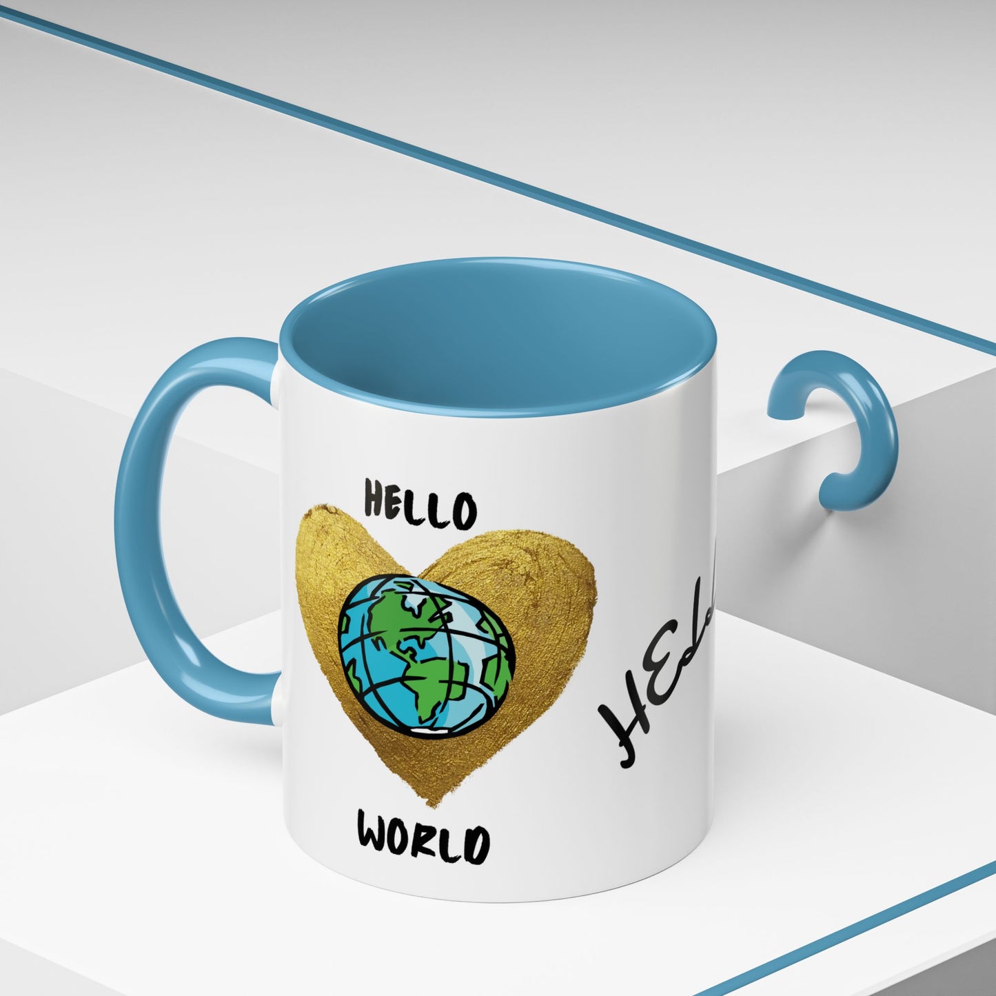 Hello World Coffee Mug — Heart Globe Accent 11oz