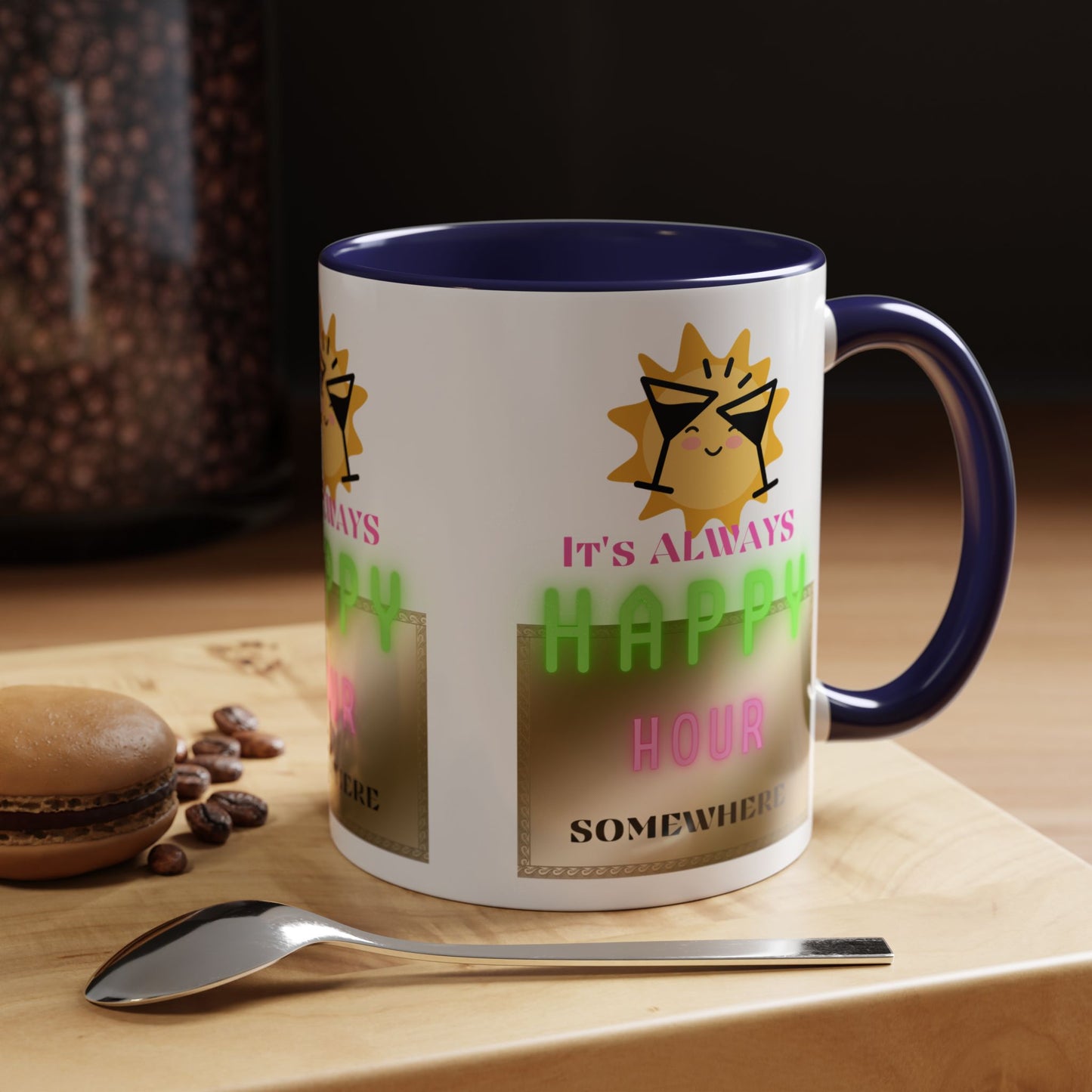 Coffee Mug — "It's Always Happy Hour Somewhere" Neon Sun Cocktail Accent Mug