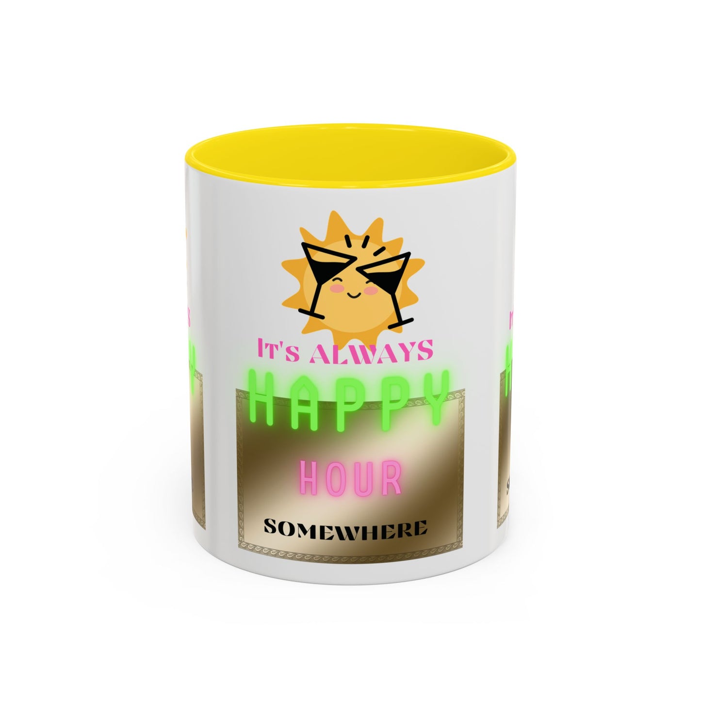 Coffee Mug — "It's Always Happy Hour Somewhere" Neon Sun Cocktail Accent Mug